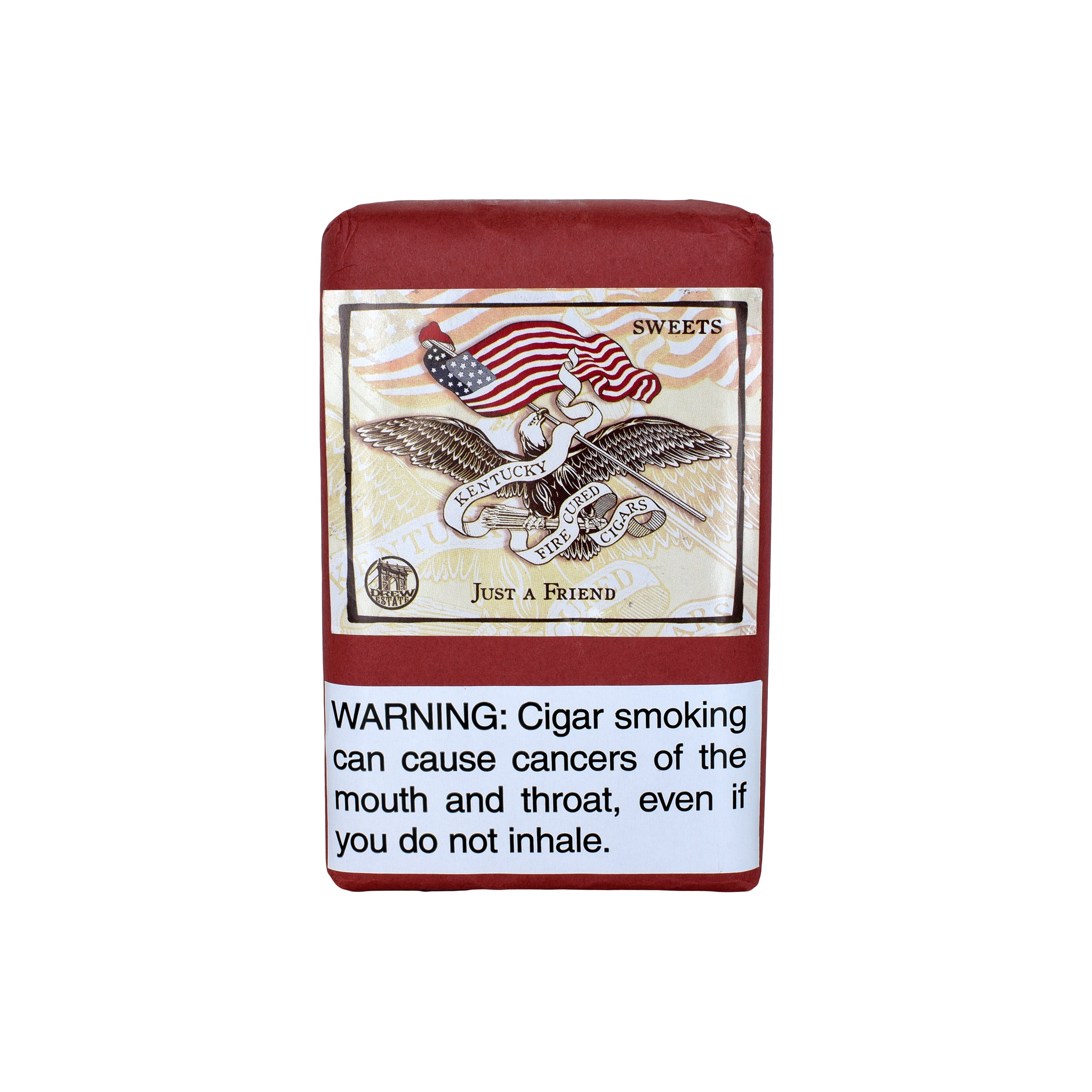 Cigar pack with an eagle design and warning label on a white background