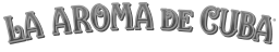 Decorative text 'La Aroma de Cuba' in a stylized font on a white background