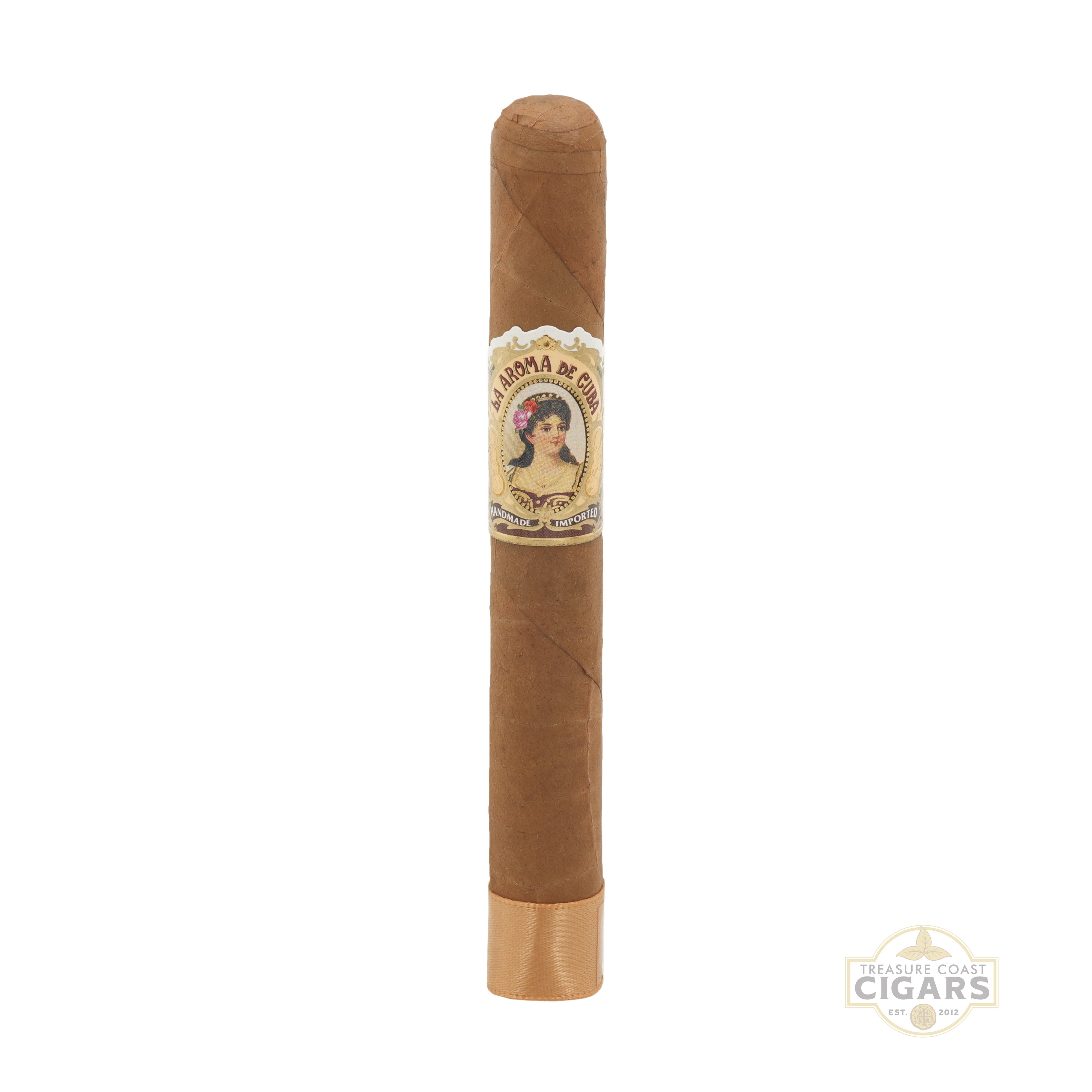 Cigar with a label on a white background