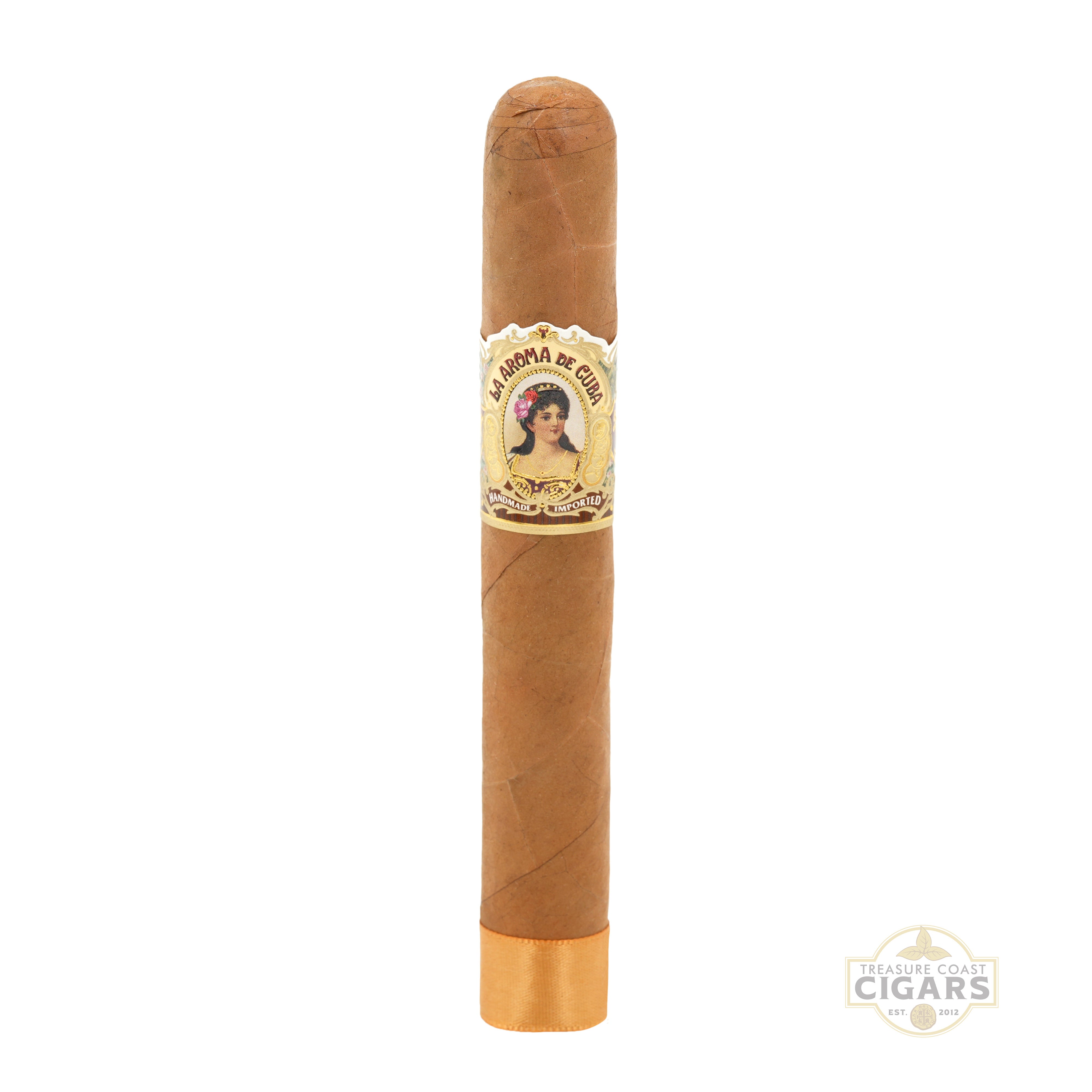 Cigar with a label on a white background