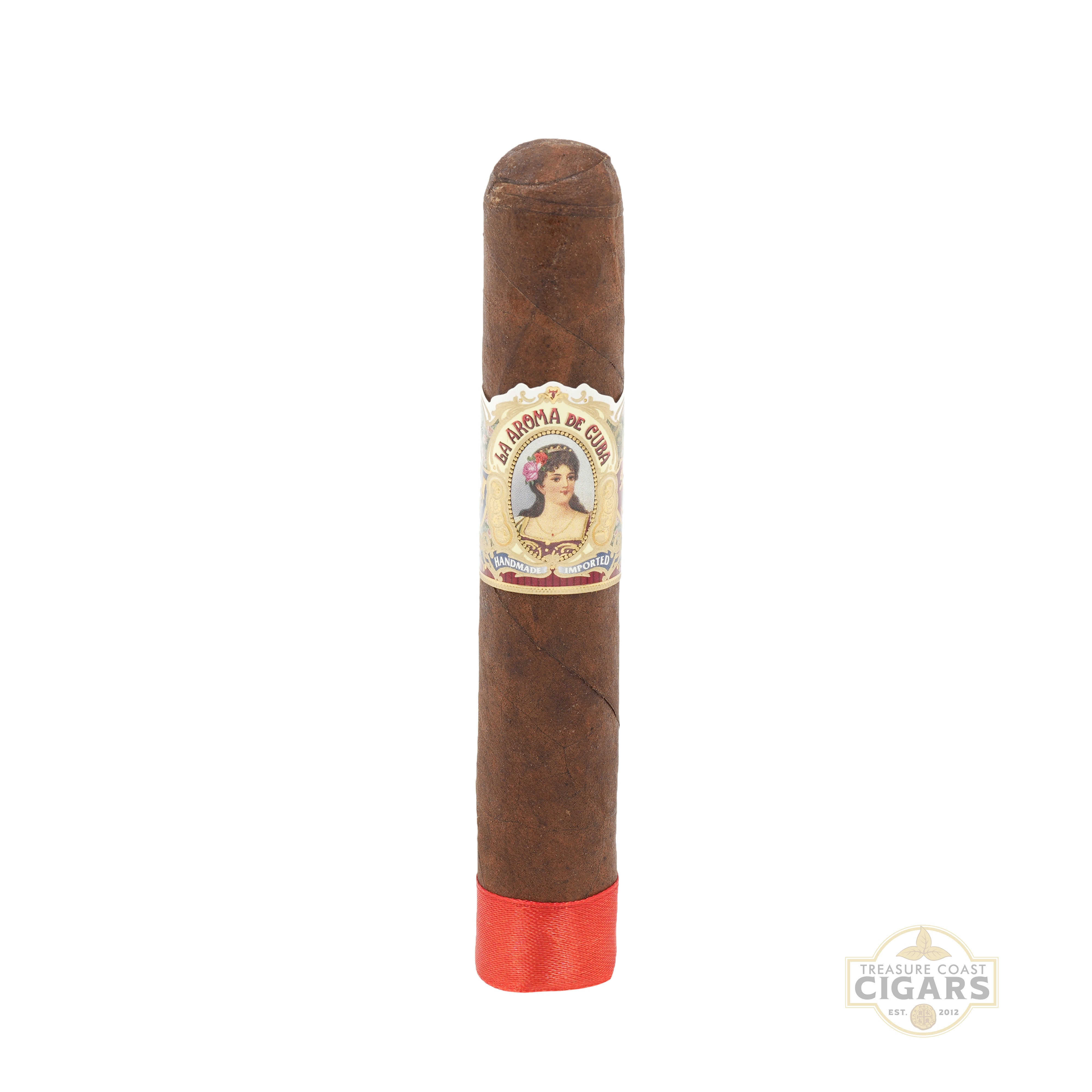 Cigar with a visible label on a white background