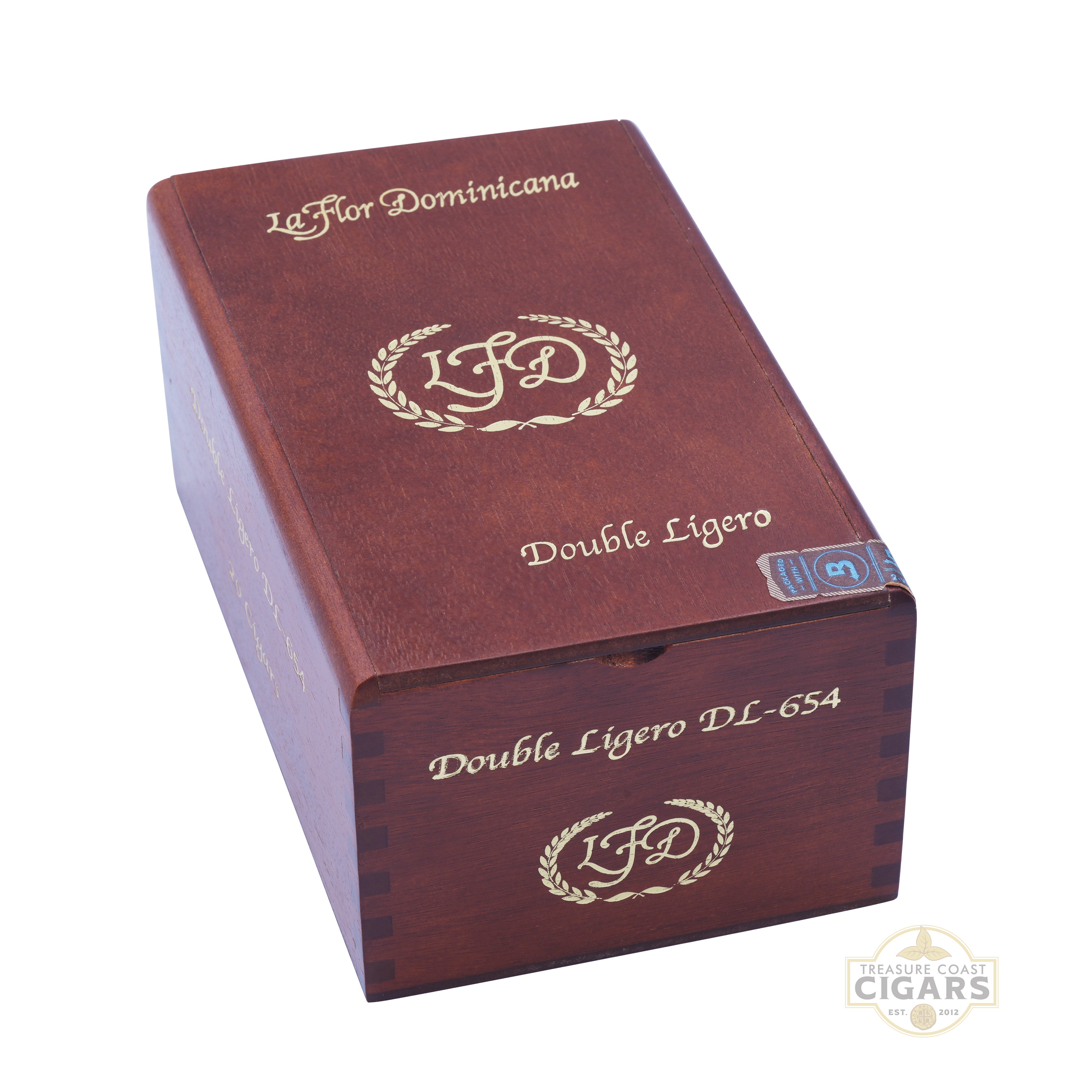 Cigar box with 'Le Flor Dominicana' branding on a white background