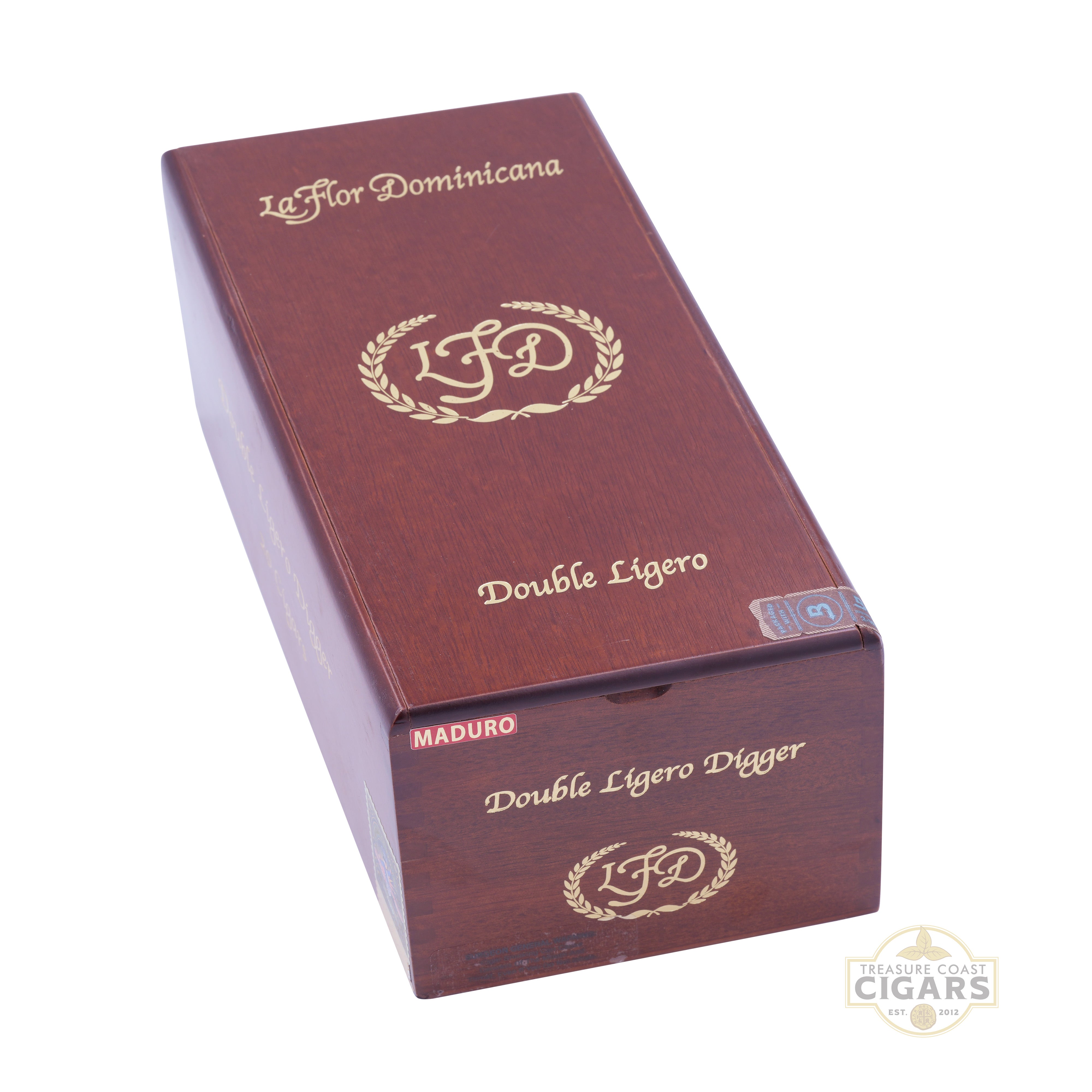 Cigar box with 'La Flor Dominicana' branding on a white background
