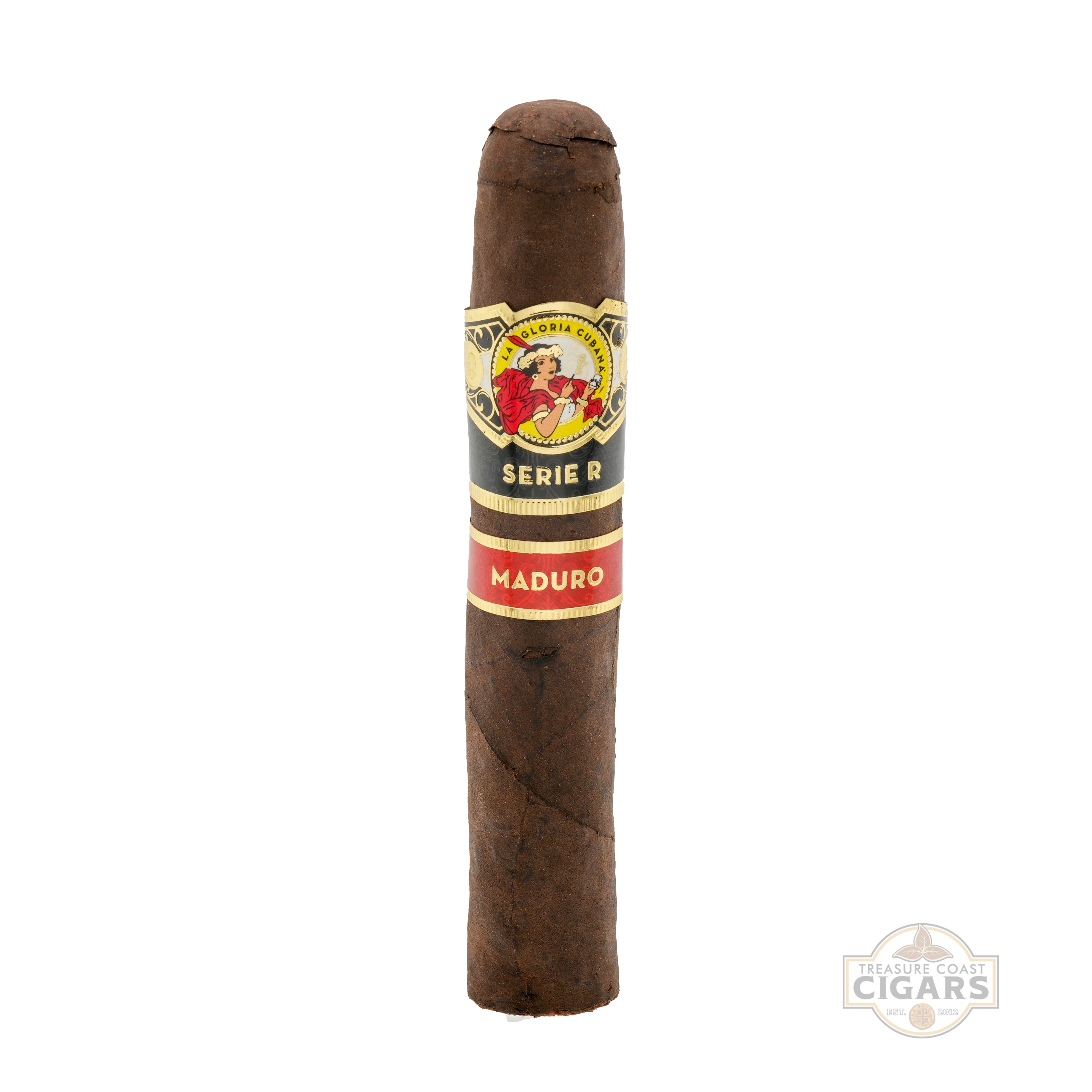 Cigar with a label on a white background