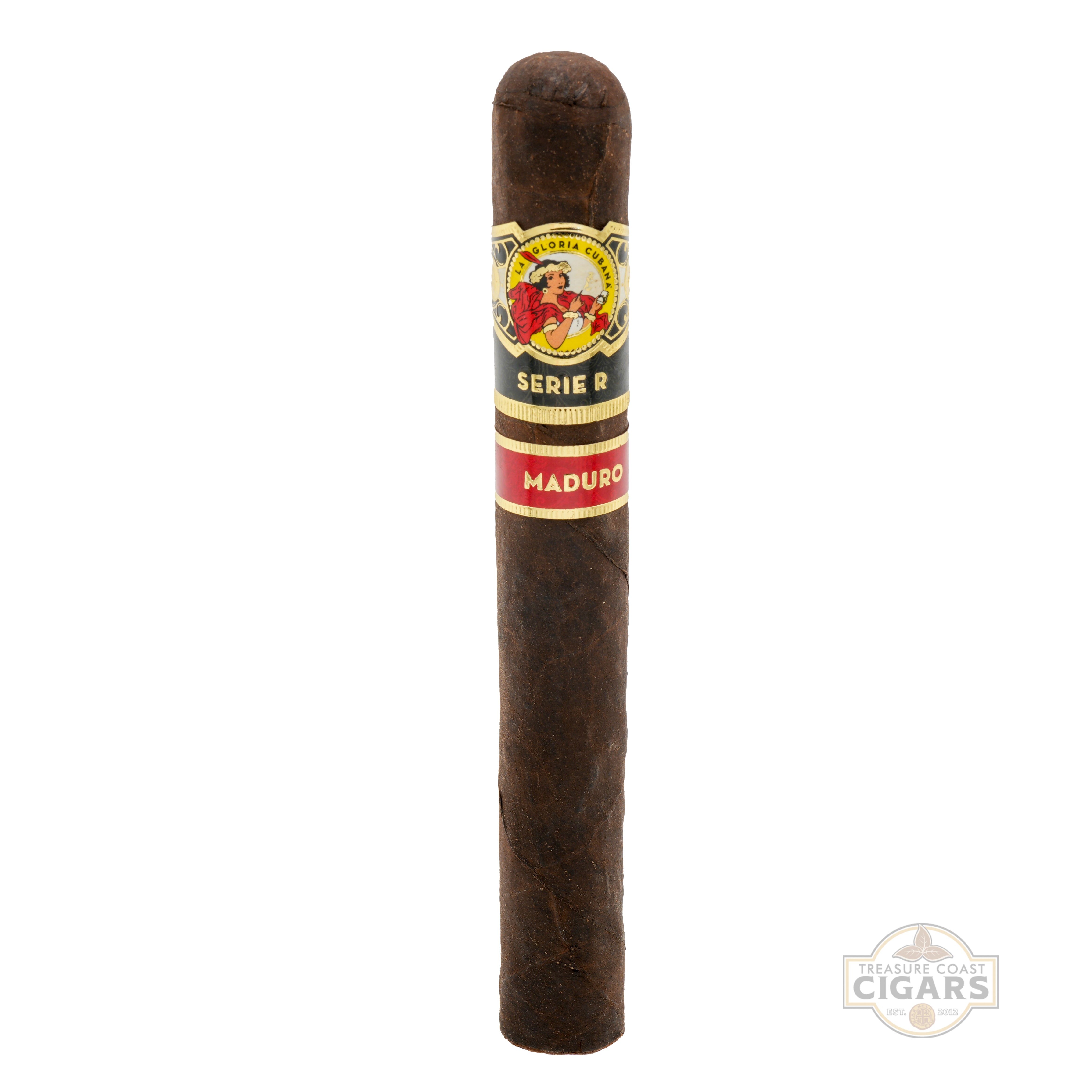 Cigar with a label on a white background