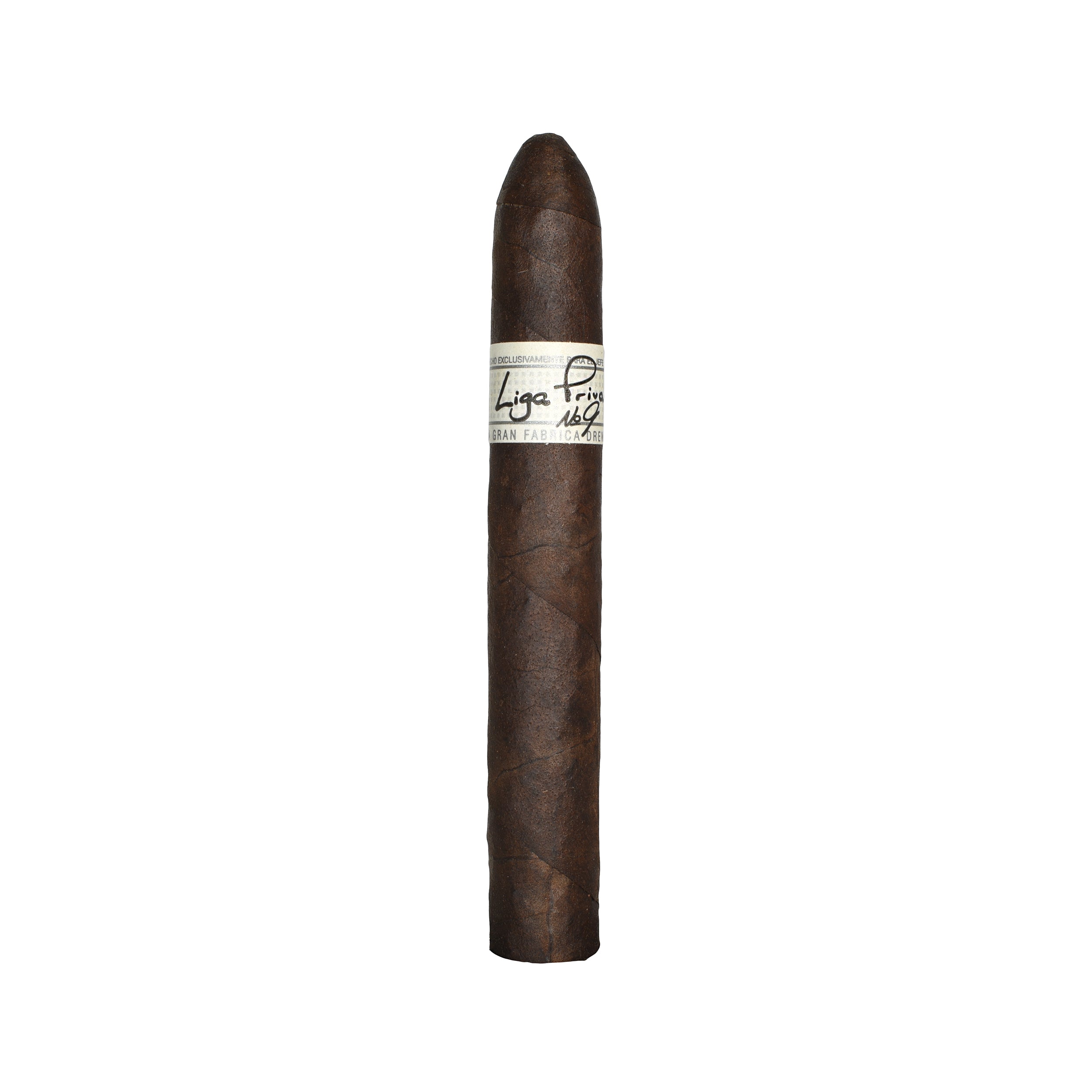 Liga Privada No. 9 belicoso cigar with a label on a white background