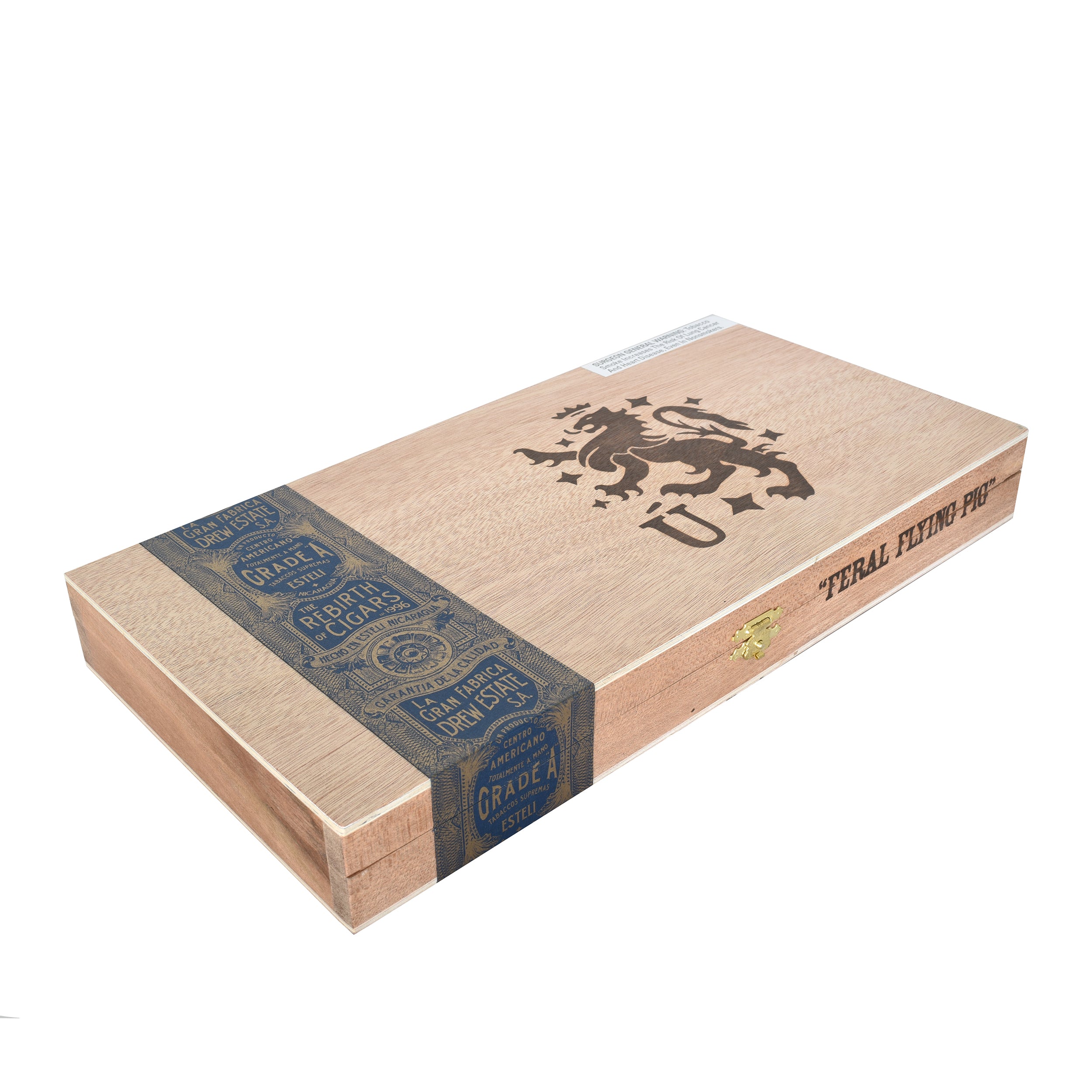 Closed  box with "FERAL FLYING PIG" branding on a white background