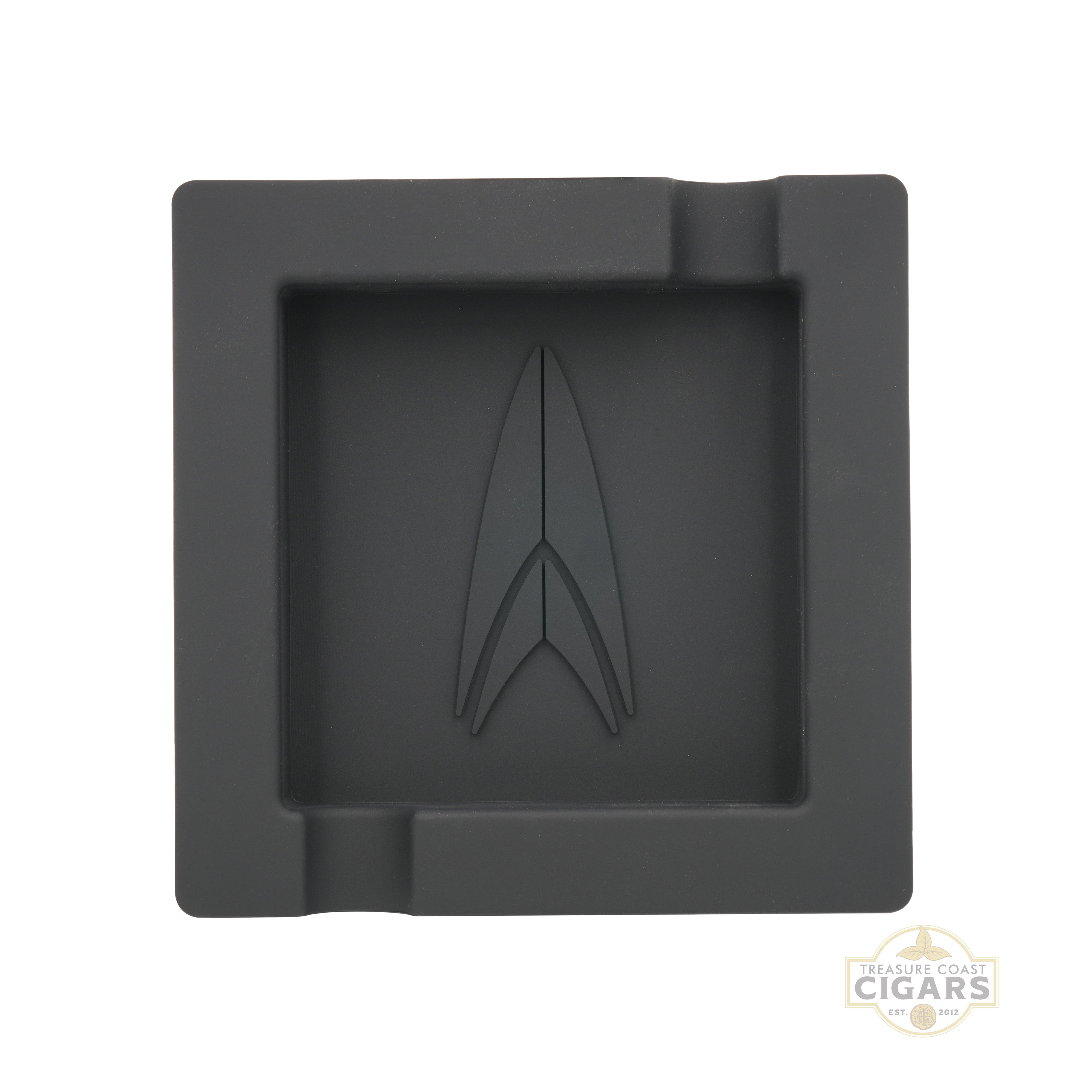 Square Black ashtray with Lotus accessory logo on a white background.