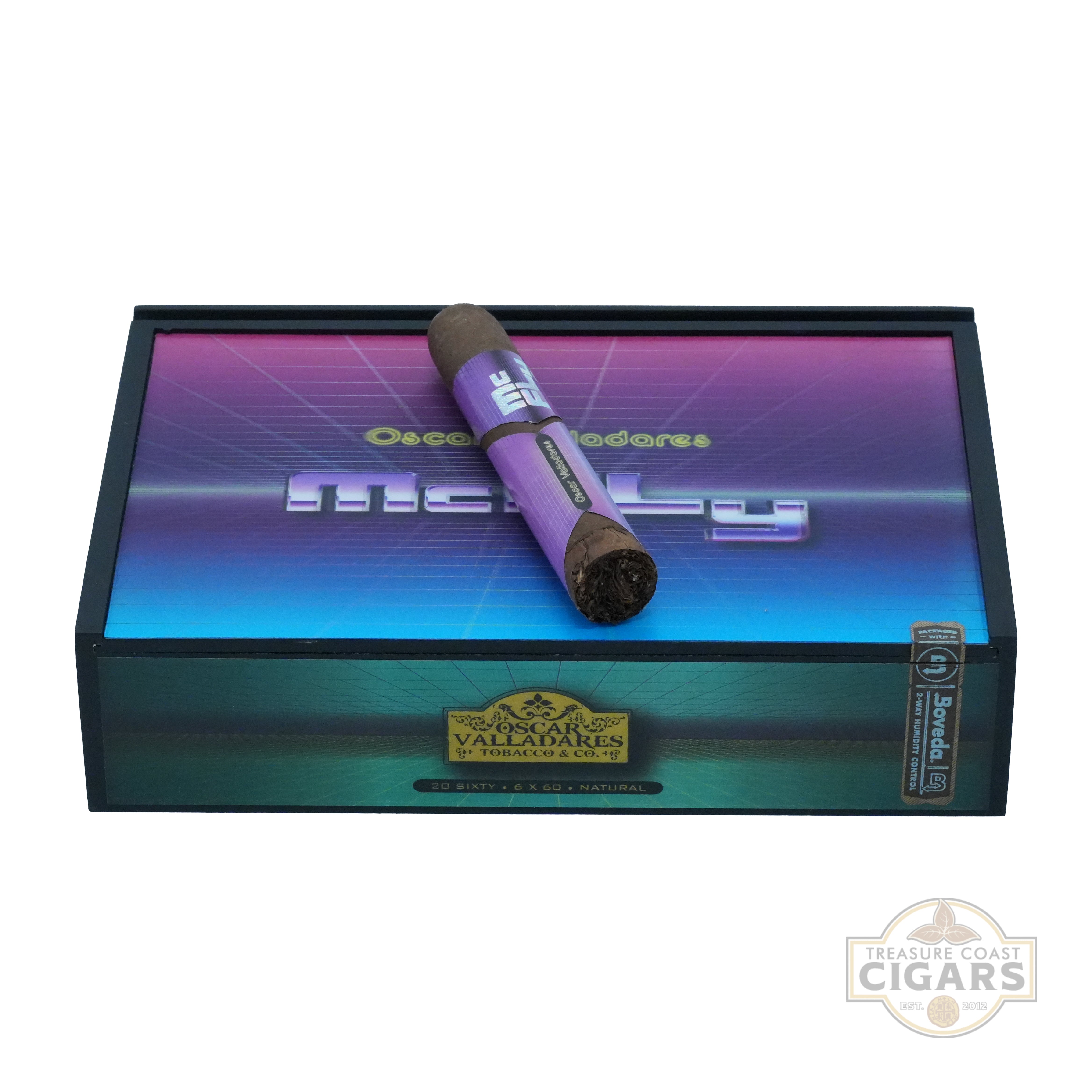 Cigar box with a cigar on top featuring the brand 'McFly'.