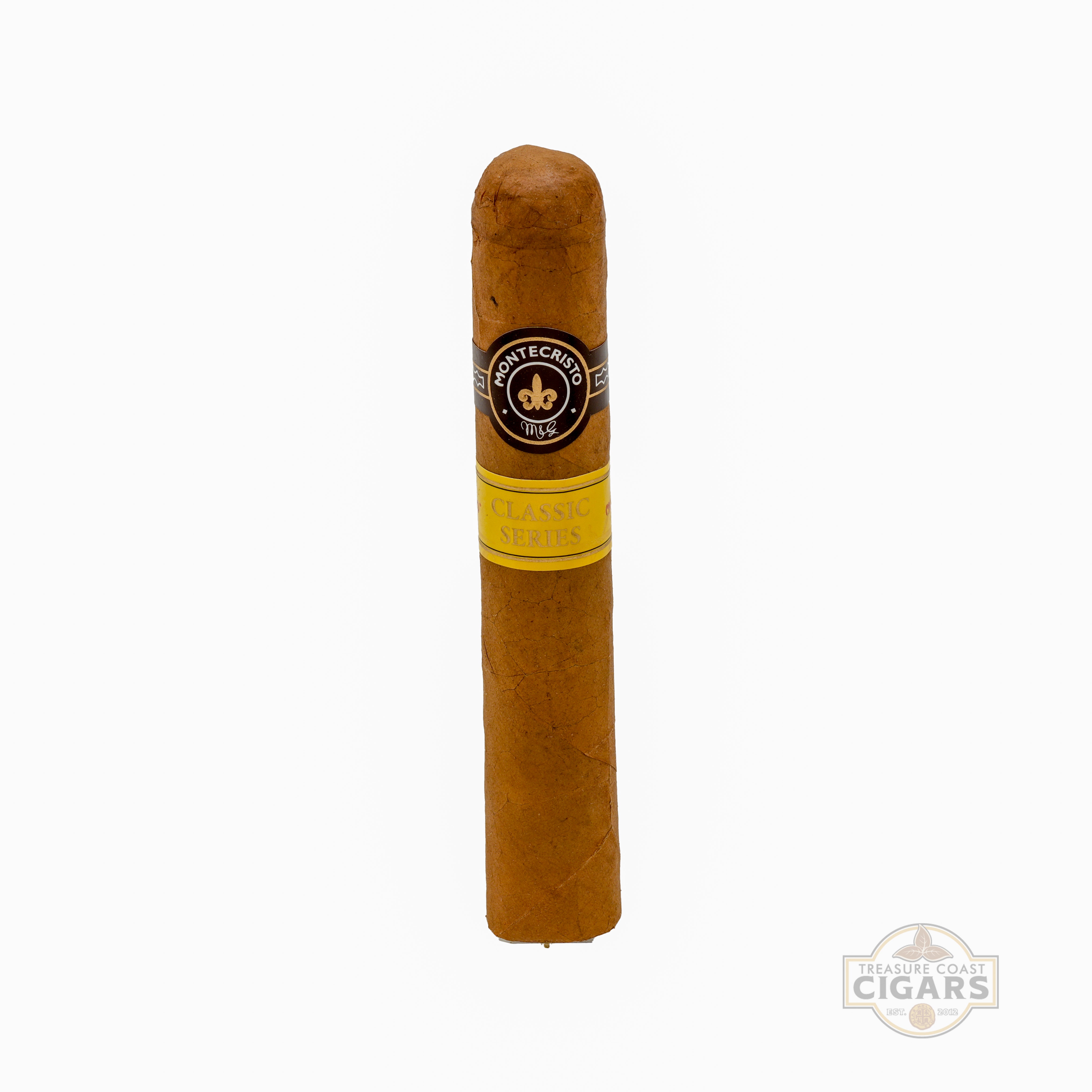 Cigar with a label on a white background