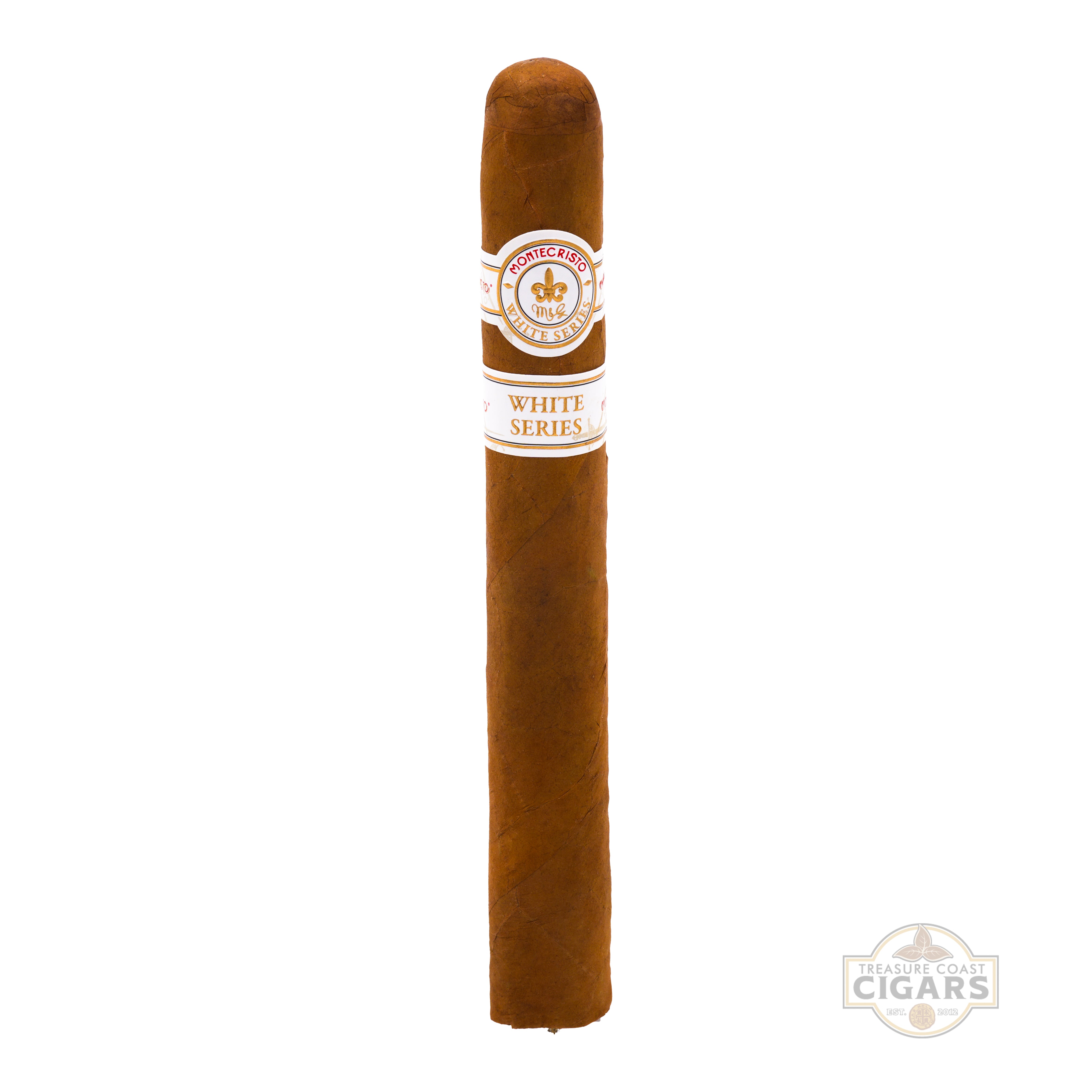 Cigar with a label on a white background