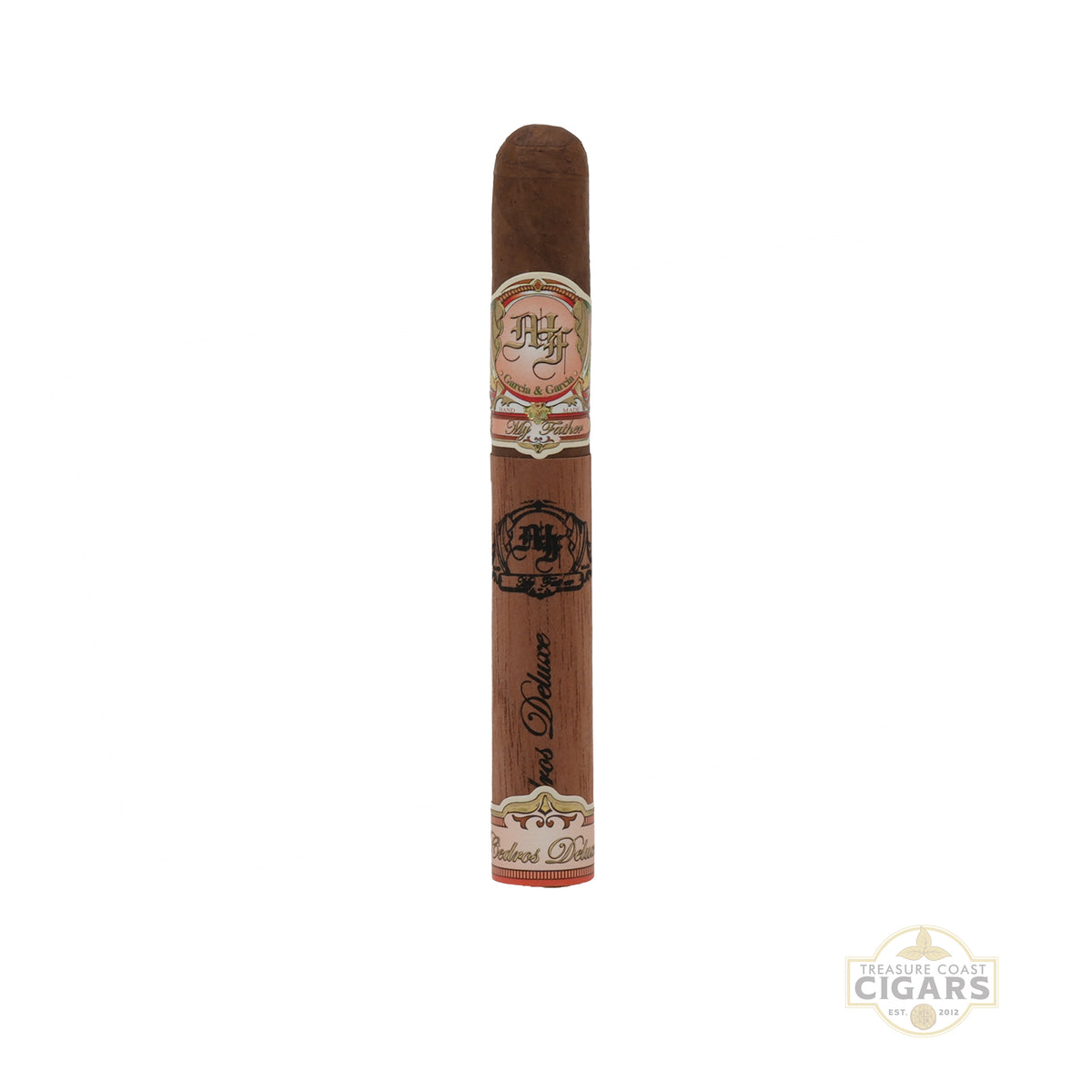 Single cigar in a cedar sleeve on a white background