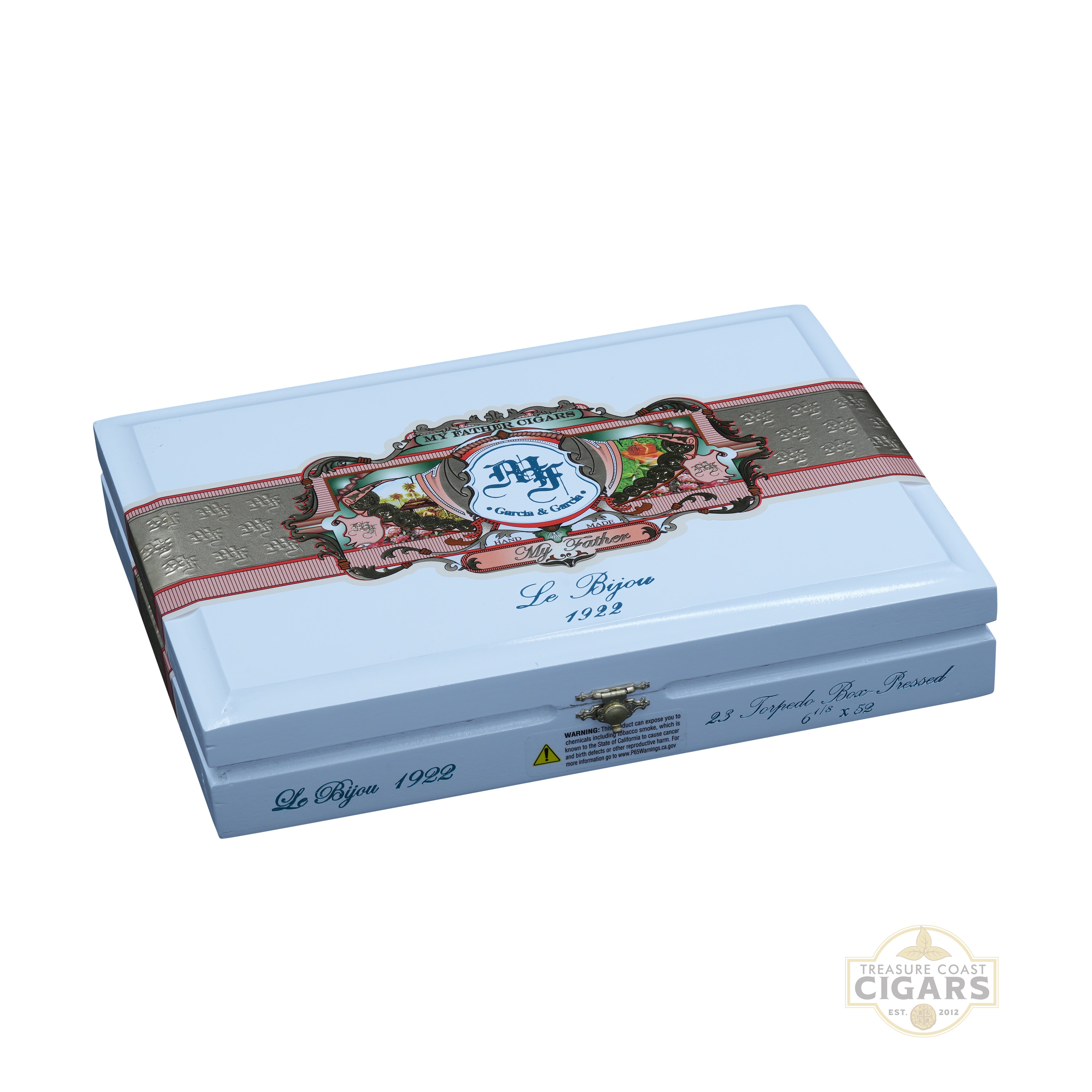 My Father Le Bijou Torpedo Box Pressed cigar box with decorative design and branding on a white background