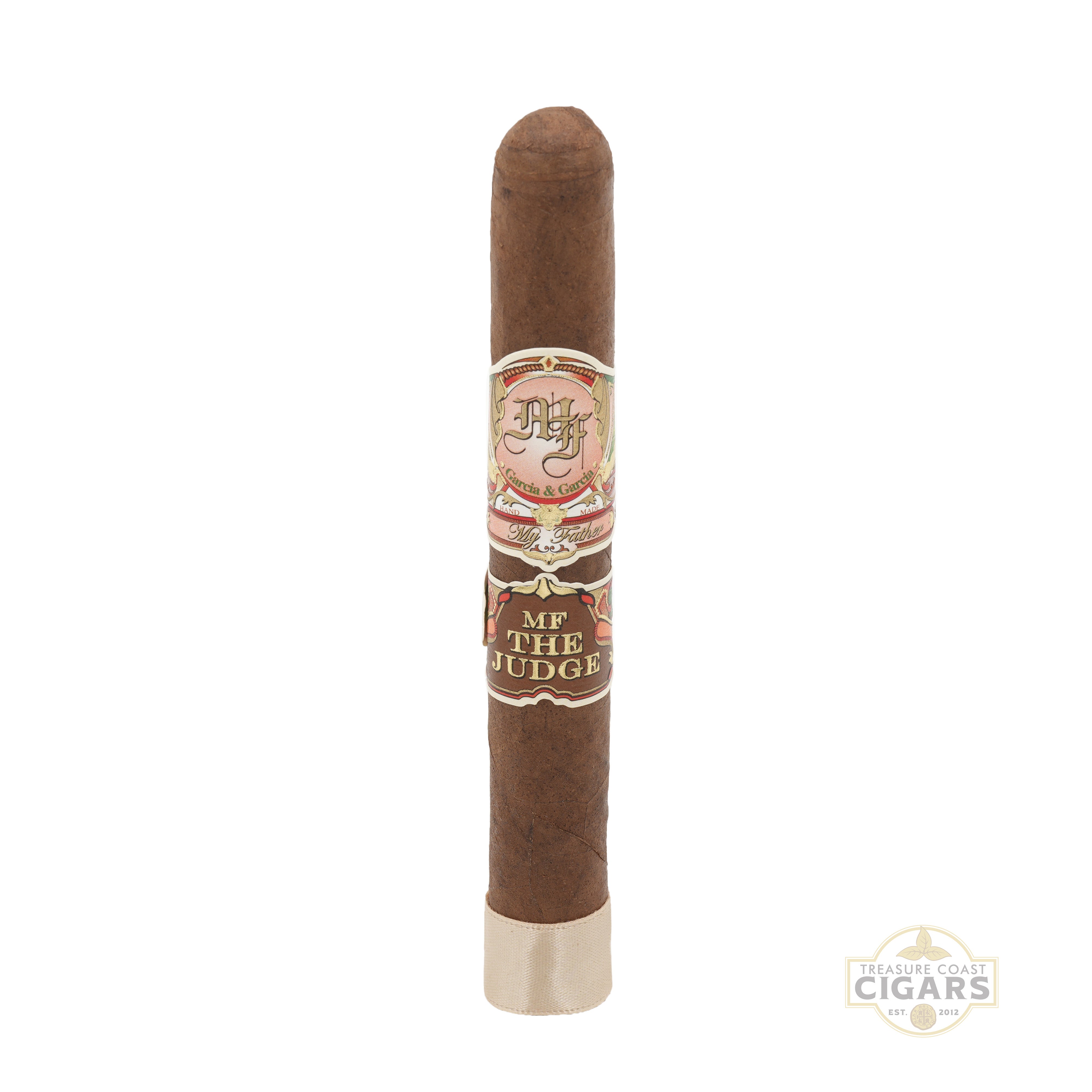 Cigar with a label on a white background