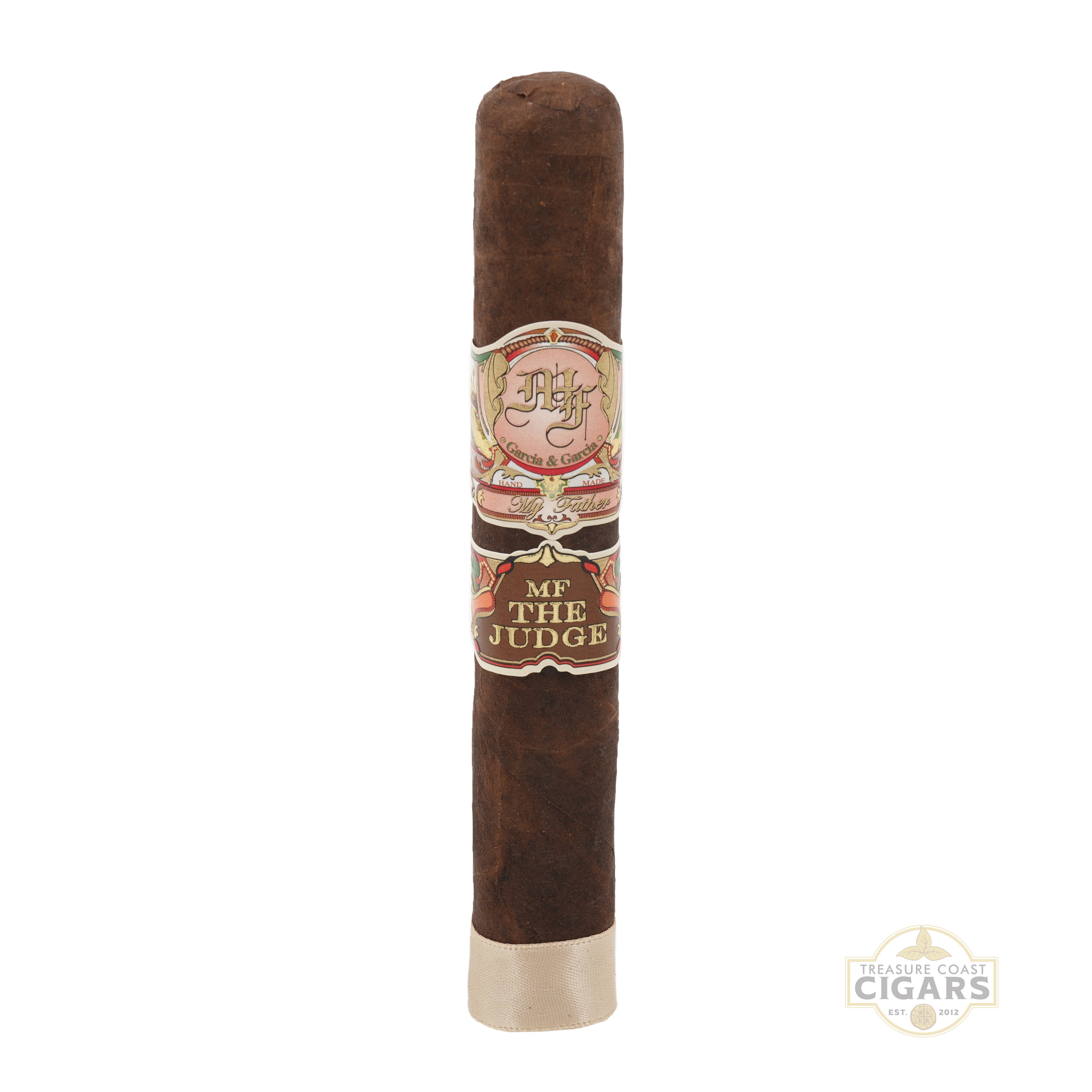 Cigar with a label on a white background