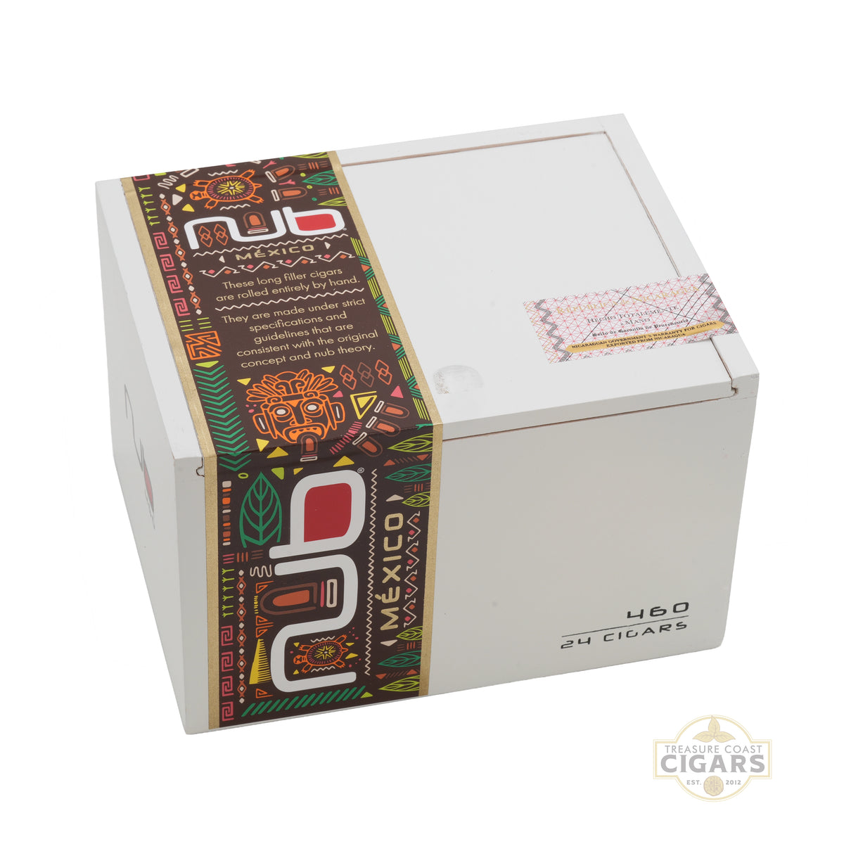 A closed white box with Aztec banner on a white background.