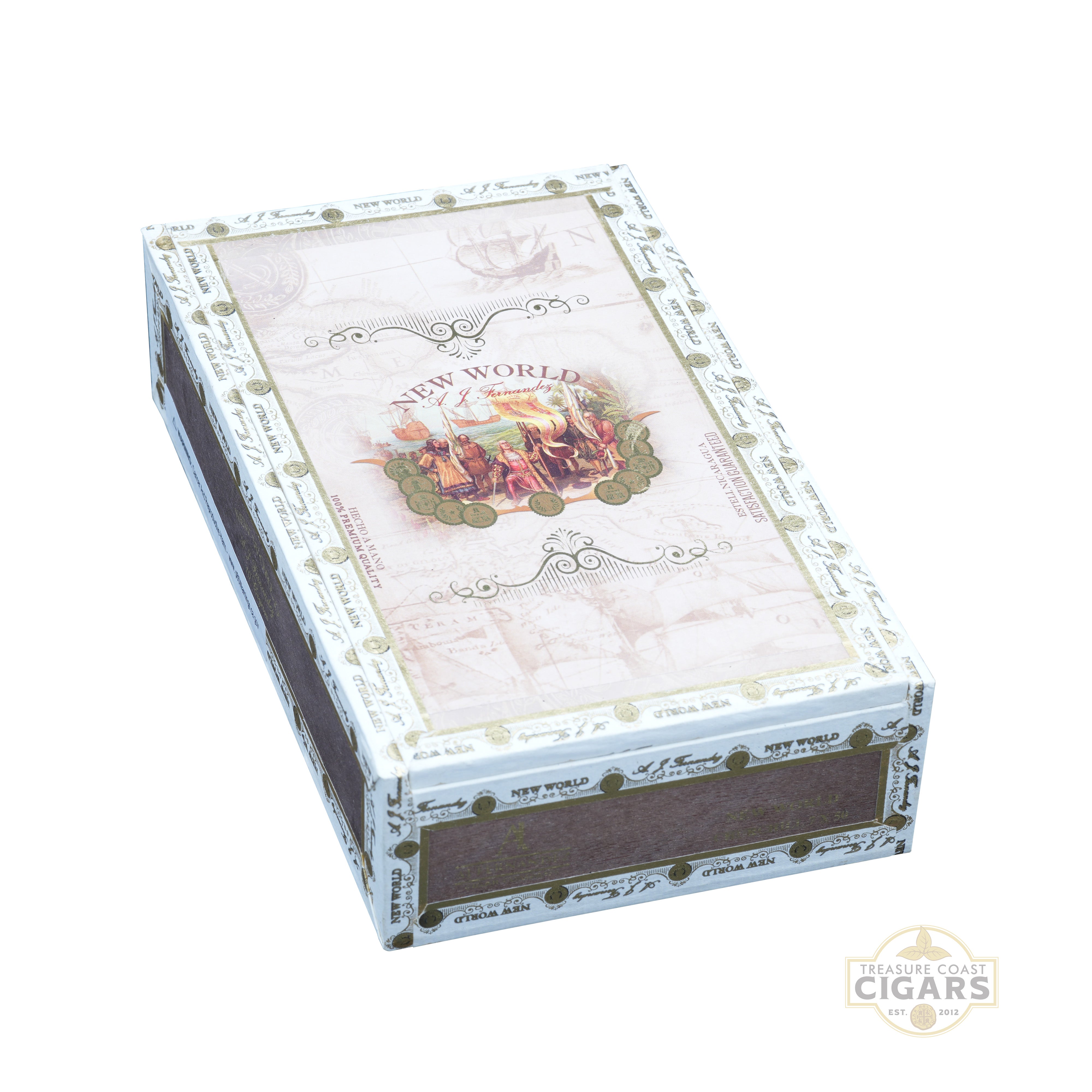 Cigar box with 'New World' branding on a white background