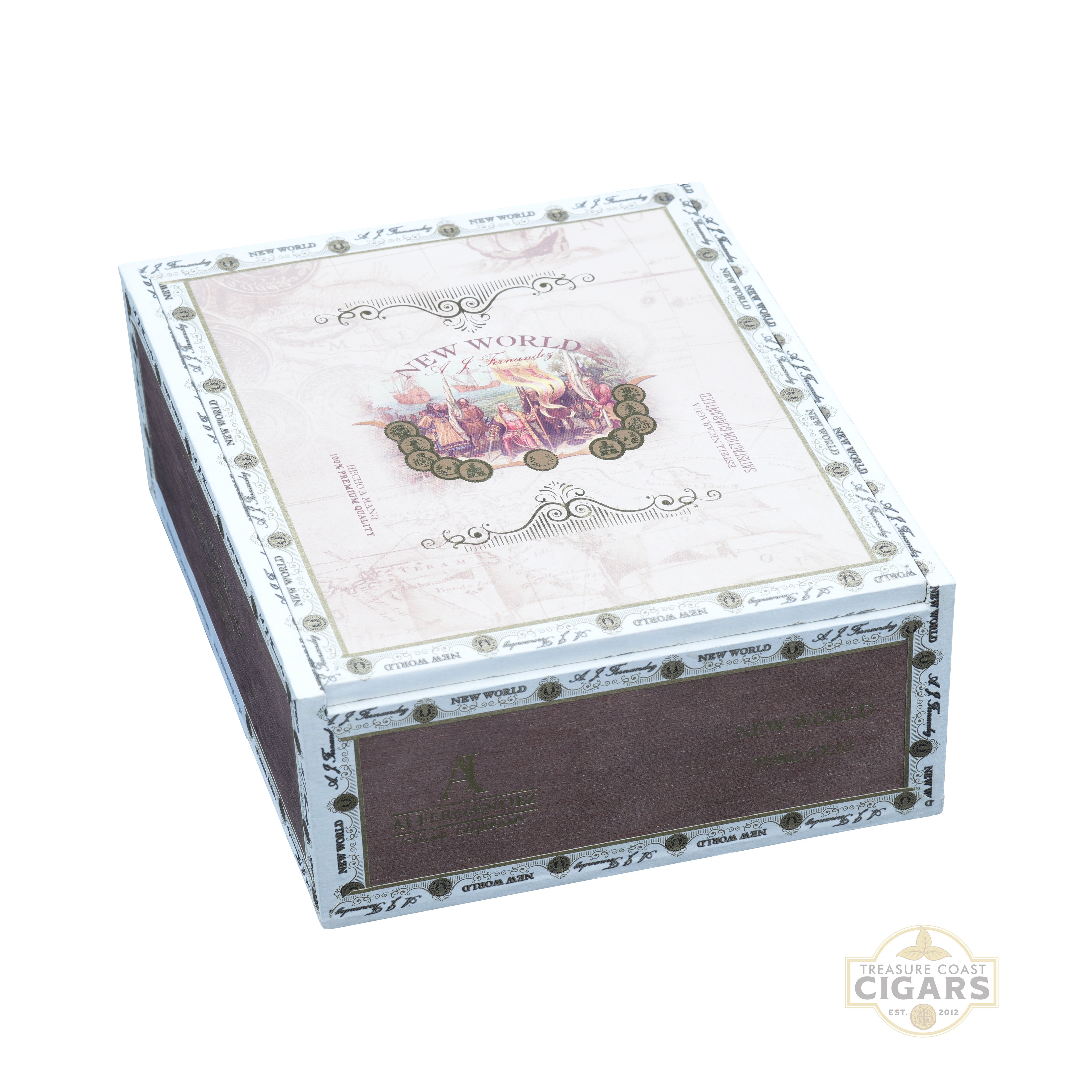 New World Connecticut Toro Cigar box with decorative lid featuring artwork and branding on a white background