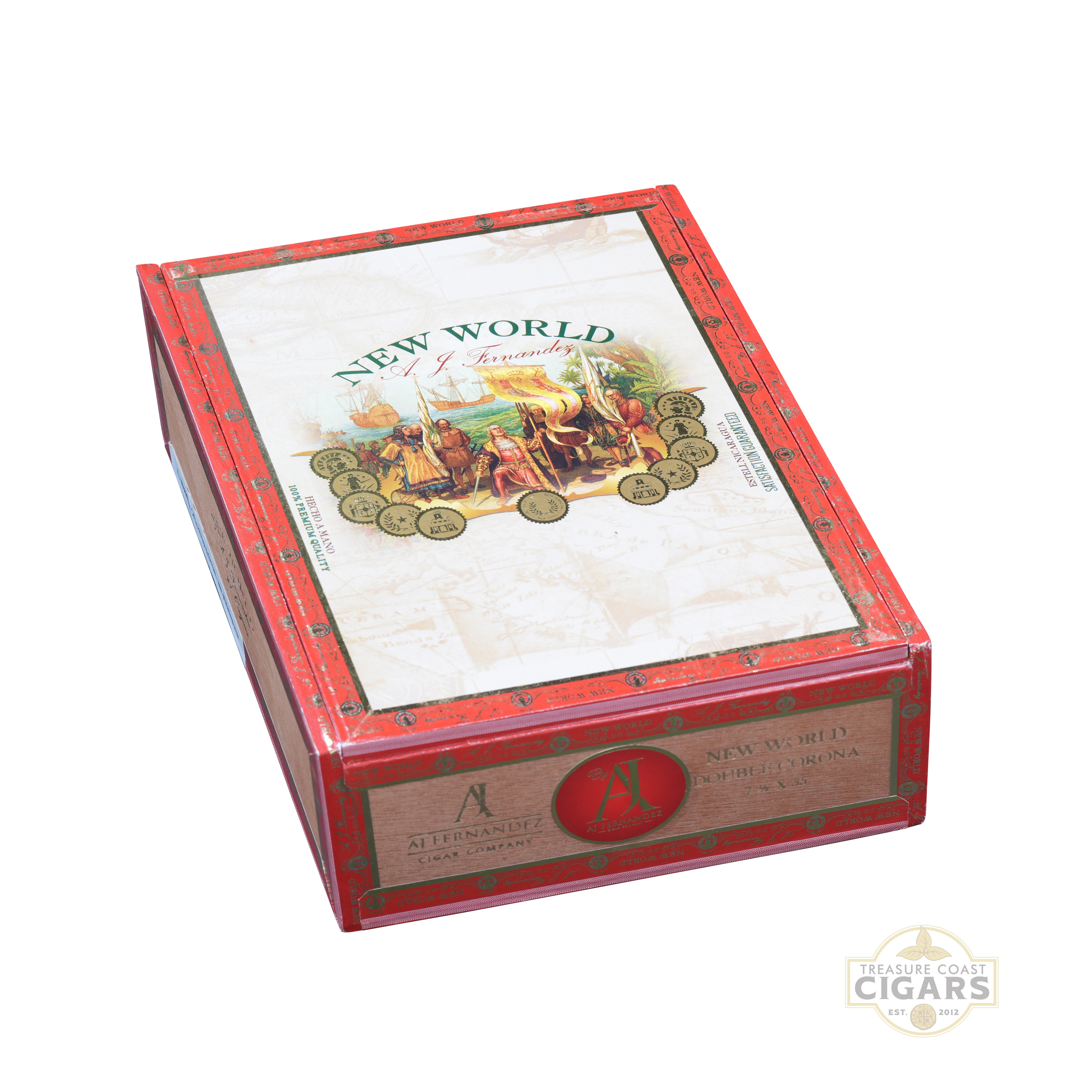 Cigar box with 'New World' branding on a white background