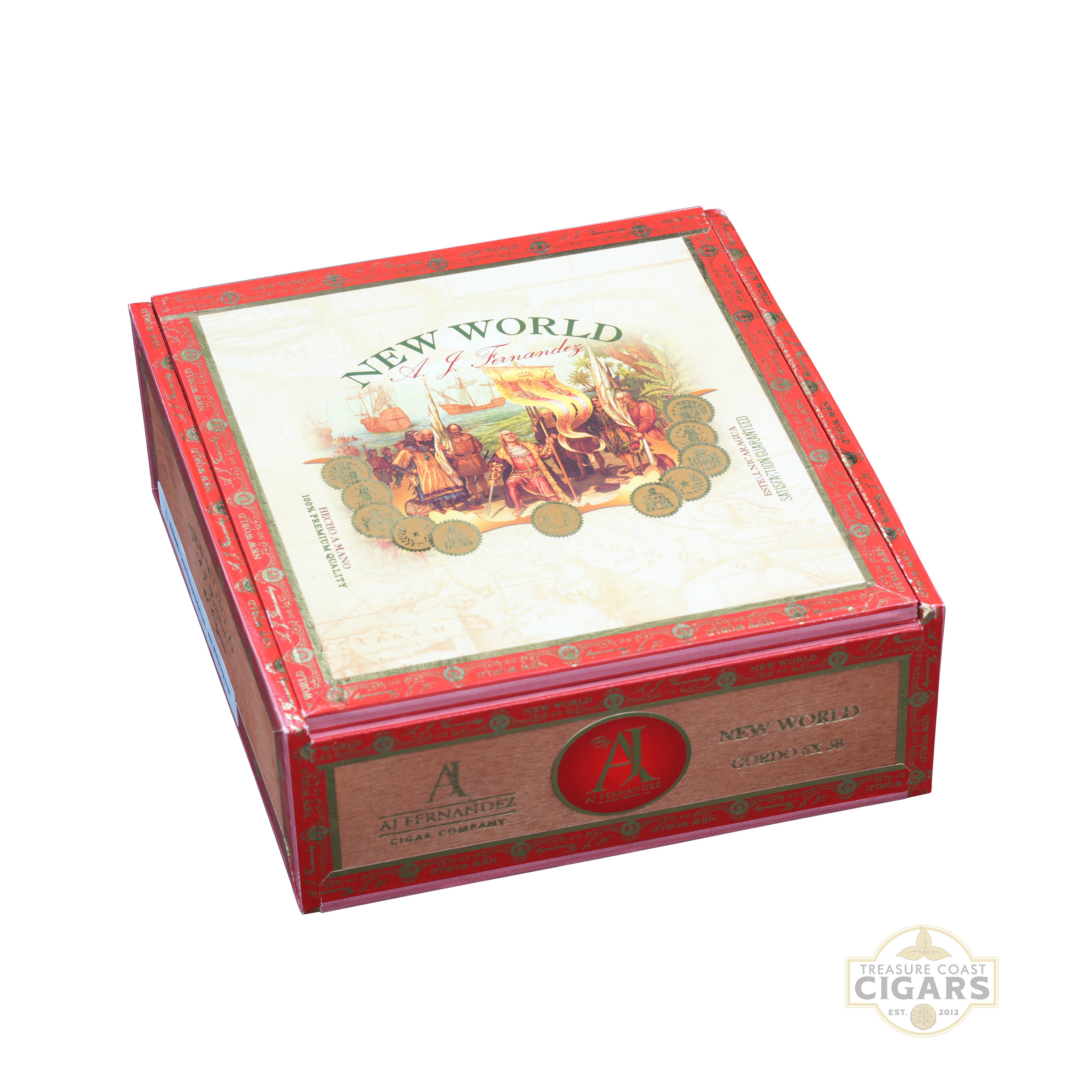 Cigar box with 'New World' branding on a white background