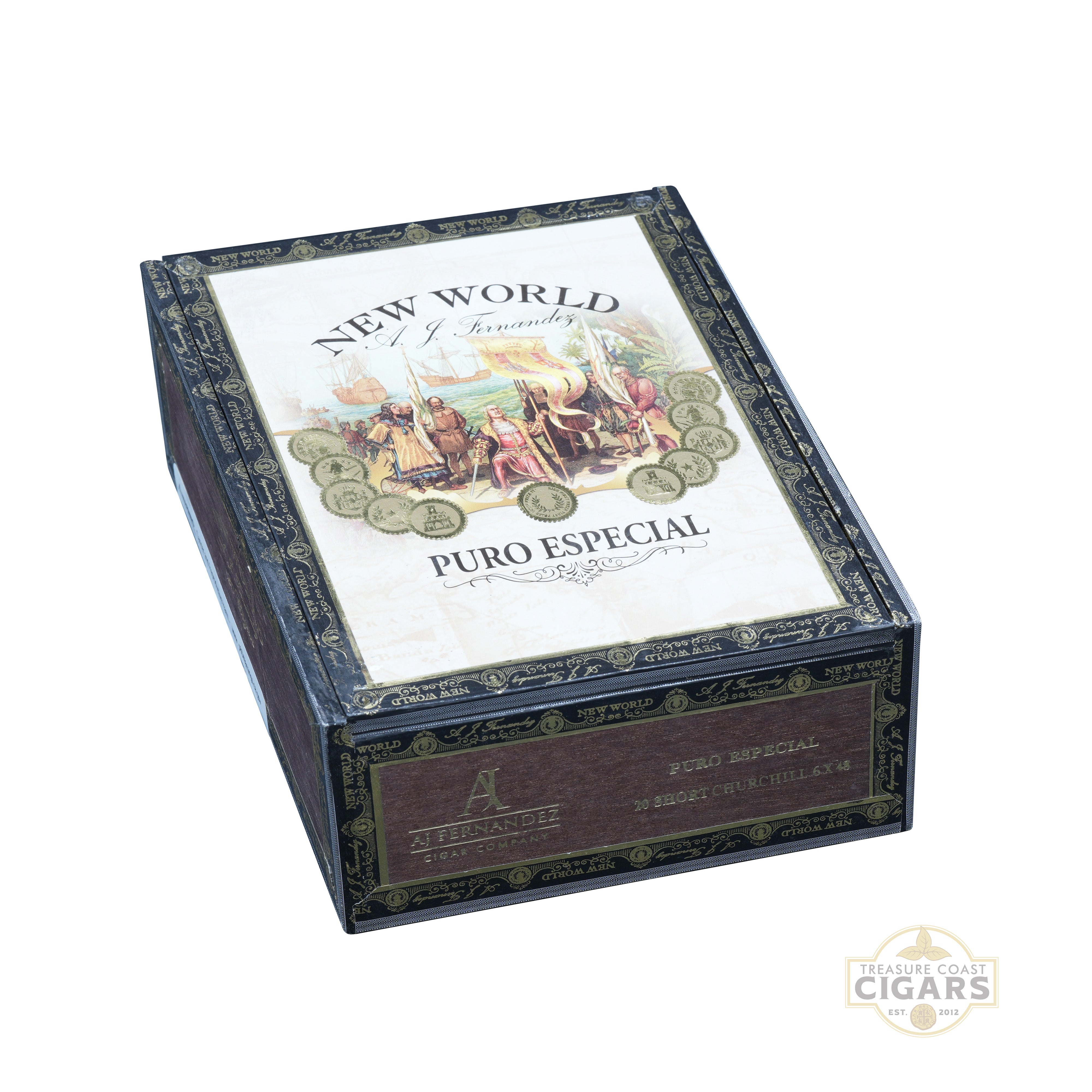 Cigar box with 'New World' branding on a white background