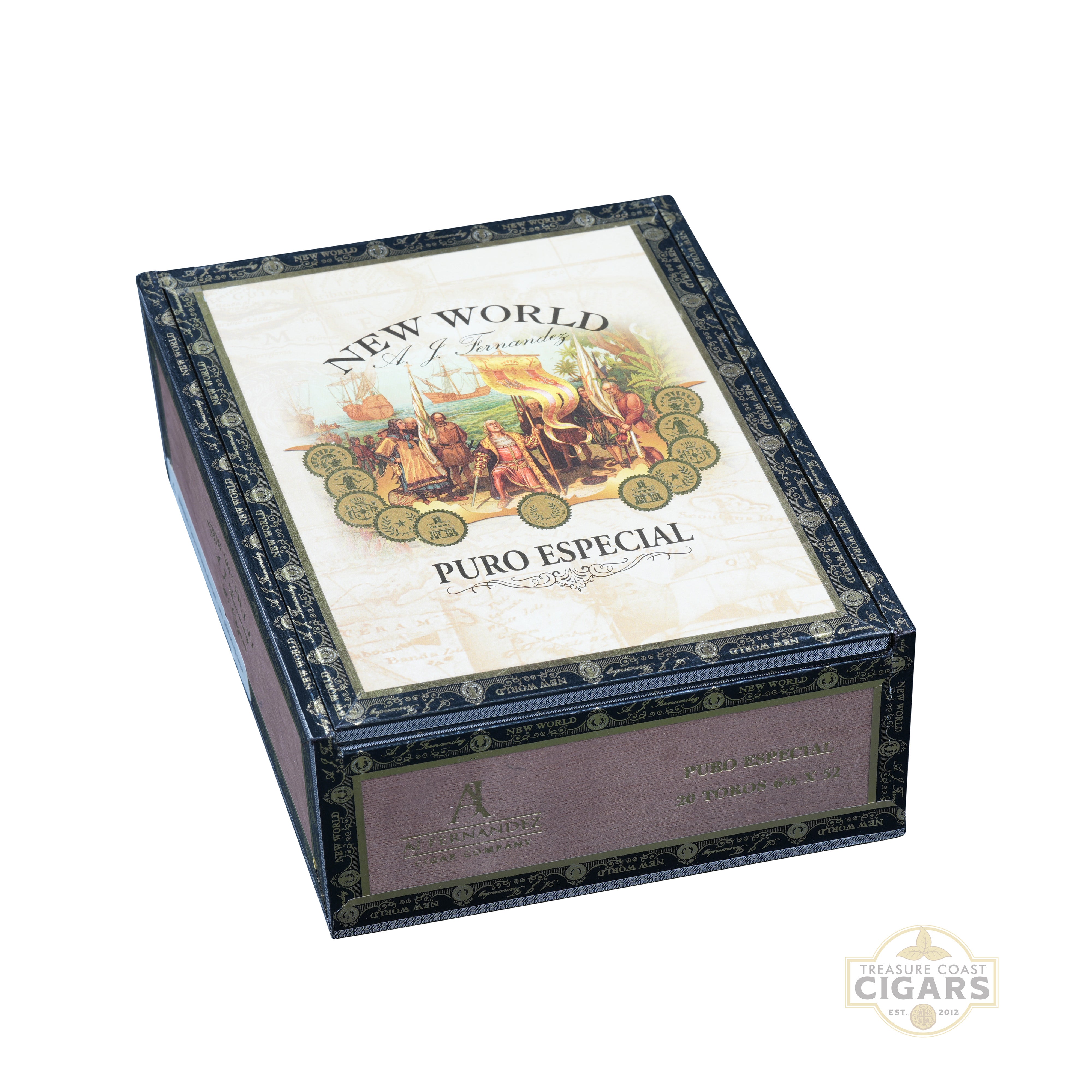 Cigar box with 'New World' branding on a white background