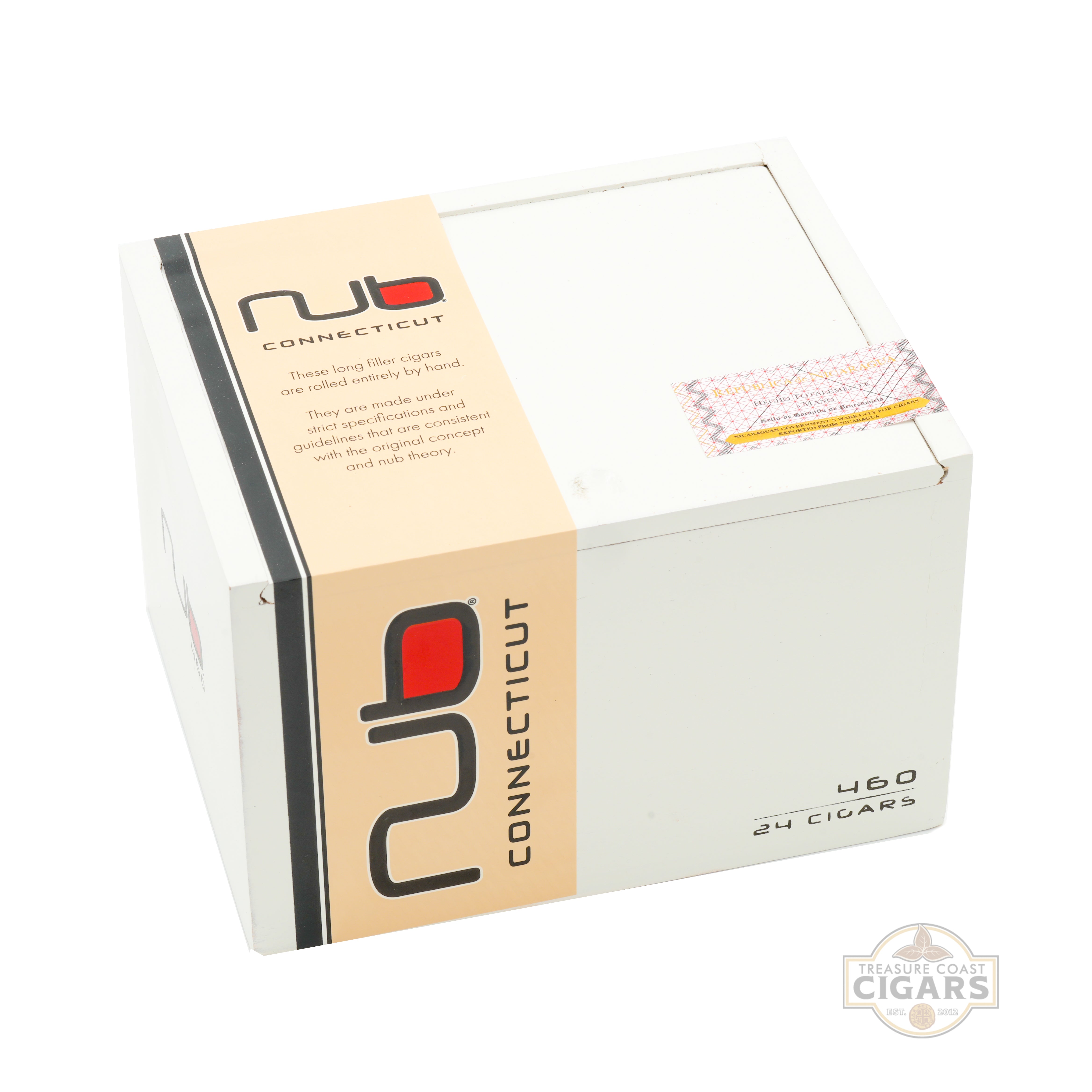Cigar box with 'nub Connecticut' branding on a white background
