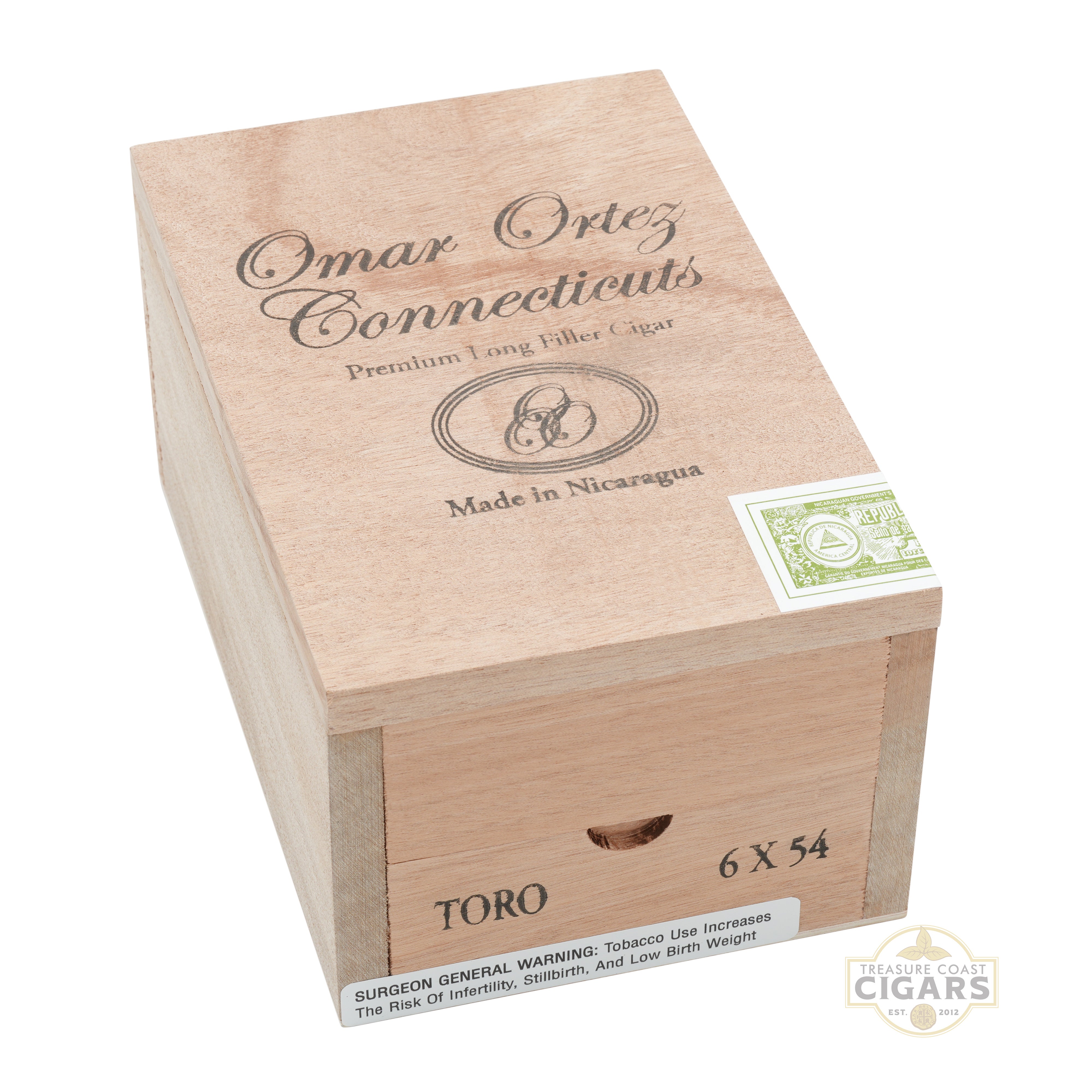 Cigar box with 'Omar Ortez Connecticut' branding on a white background