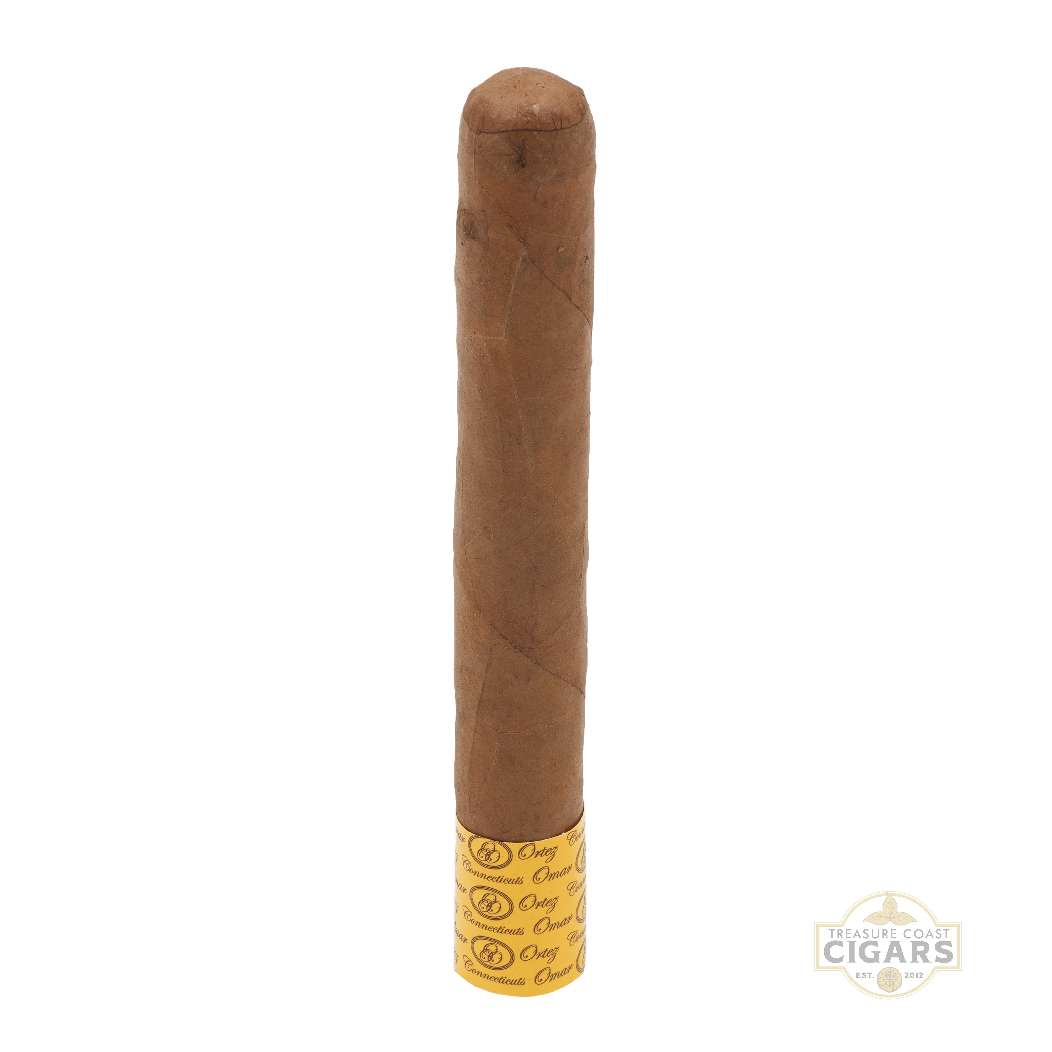 Cigar with a gold band on a white background