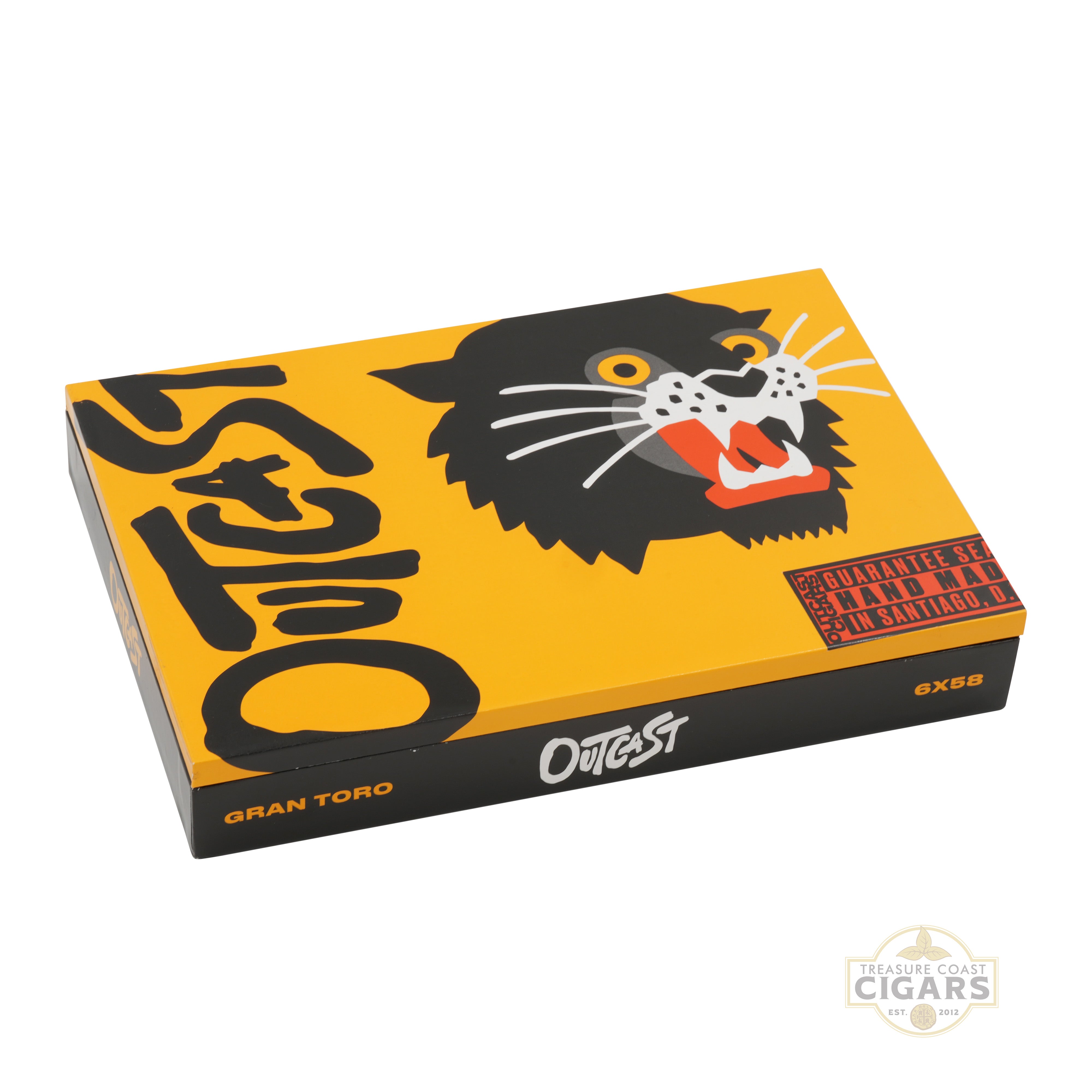 Outcast cigar box with a panther design on a white background