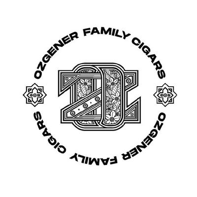 Ozgener Family Cigars logo with decorative elements on a white background