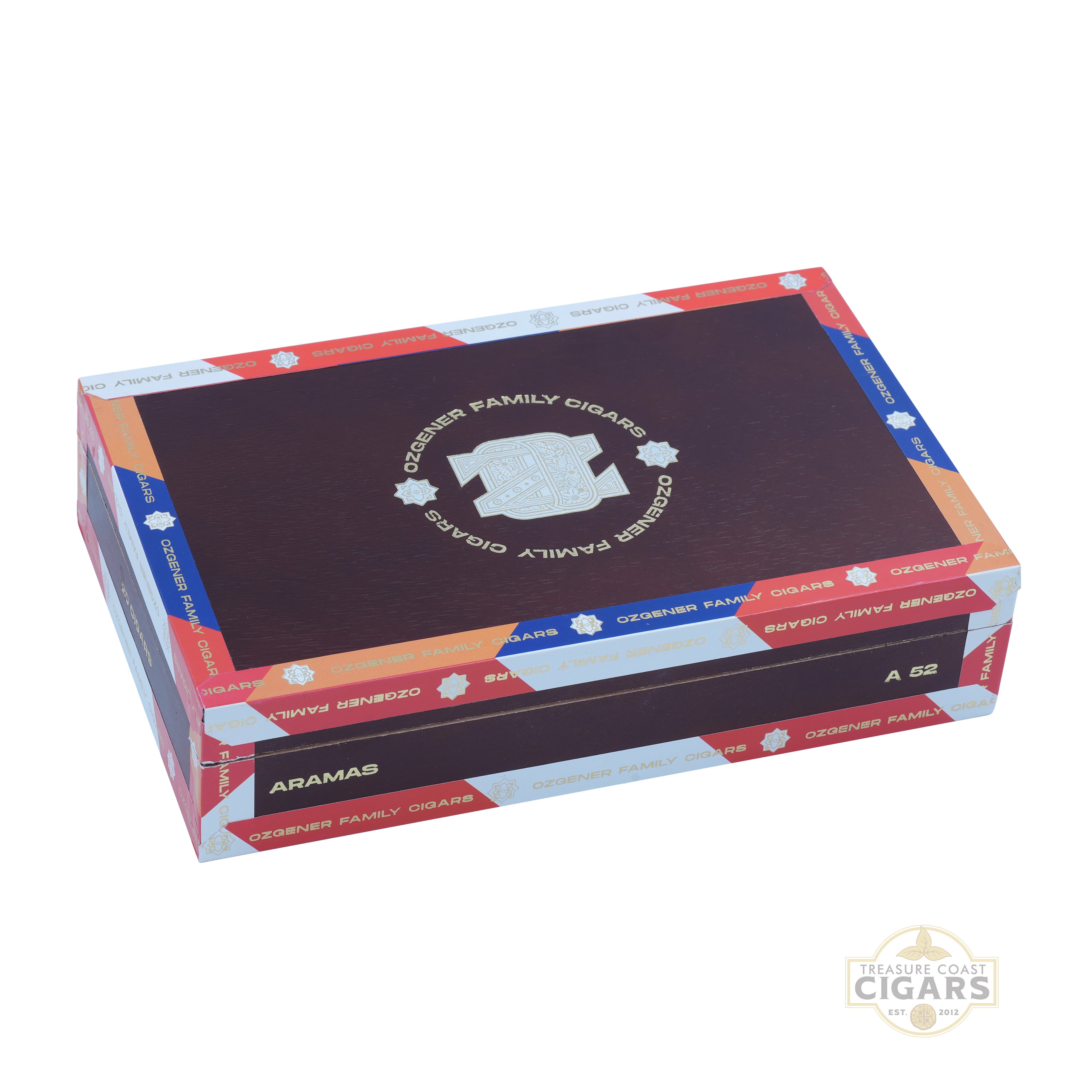 Cigar box with 'Ozgener Family Cigars' branding on a white background