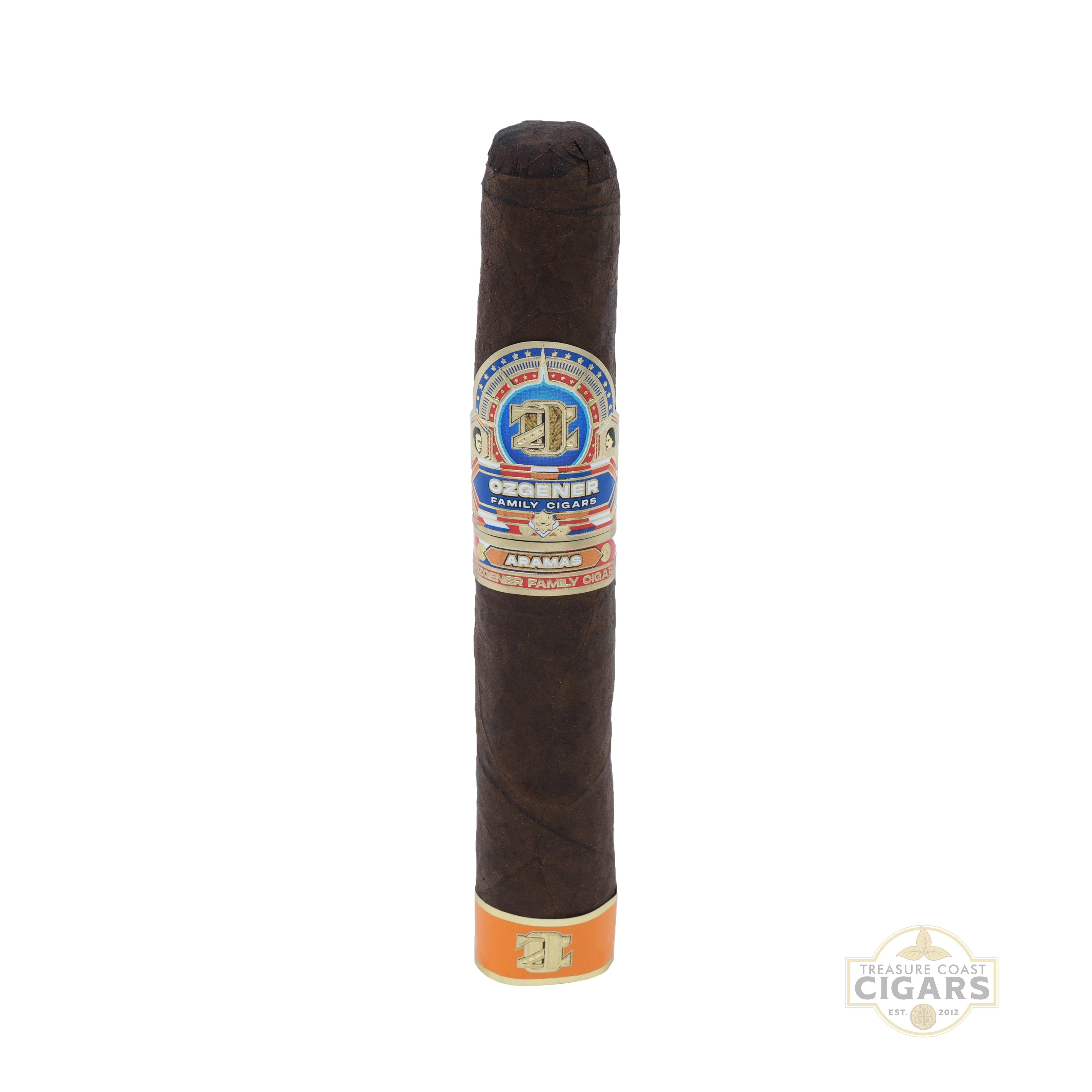 Cigar with a label on a white background