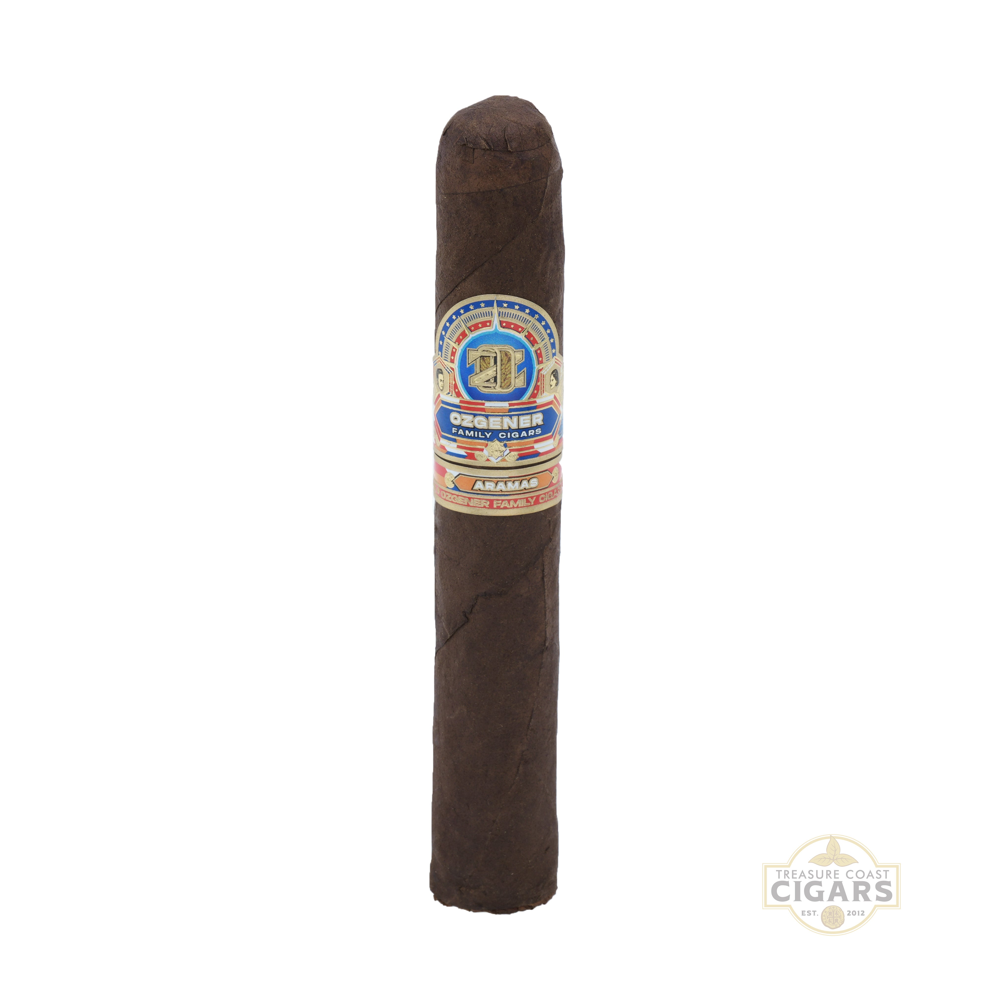 Cigar with a label on a white background