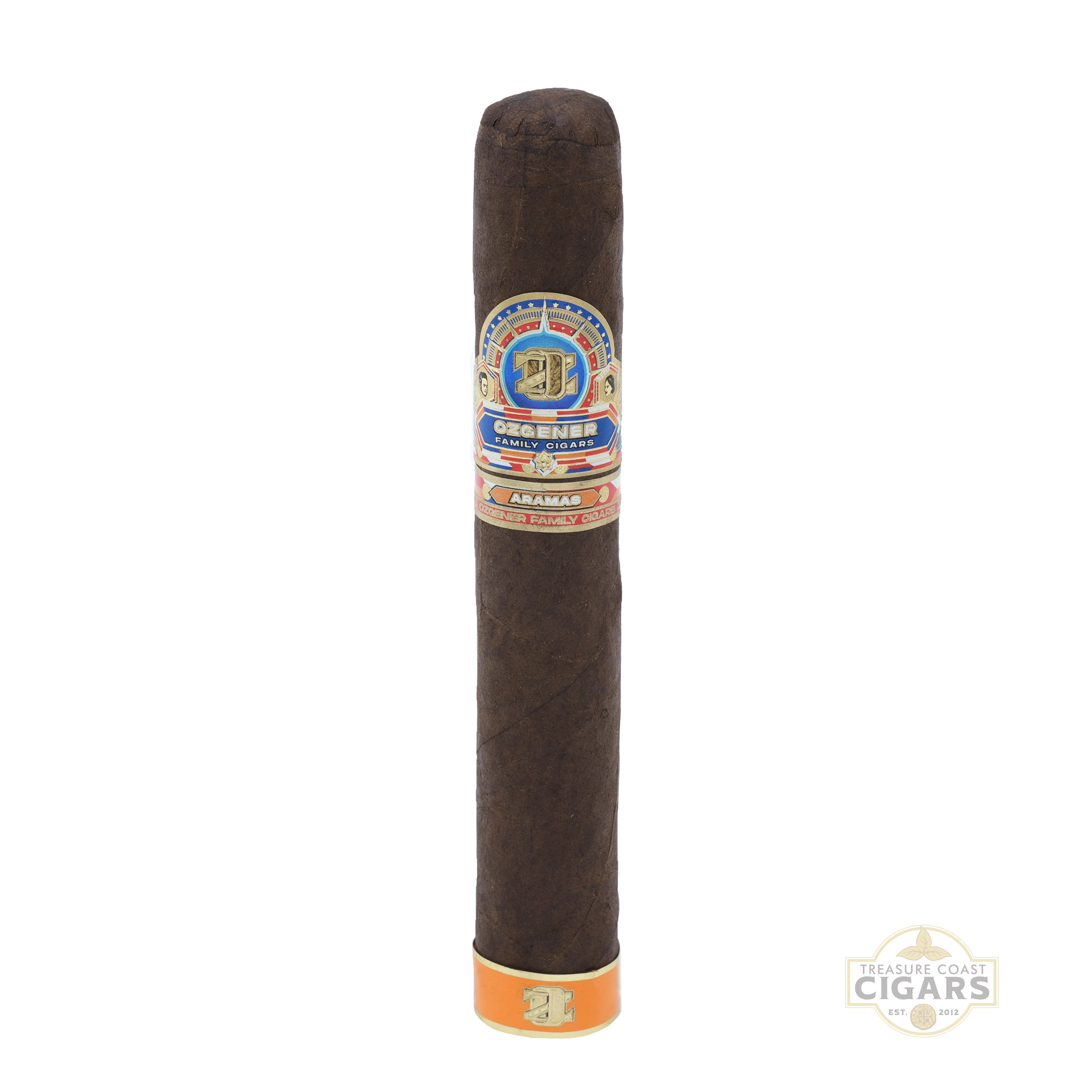 Cigar with a visible label on a white background