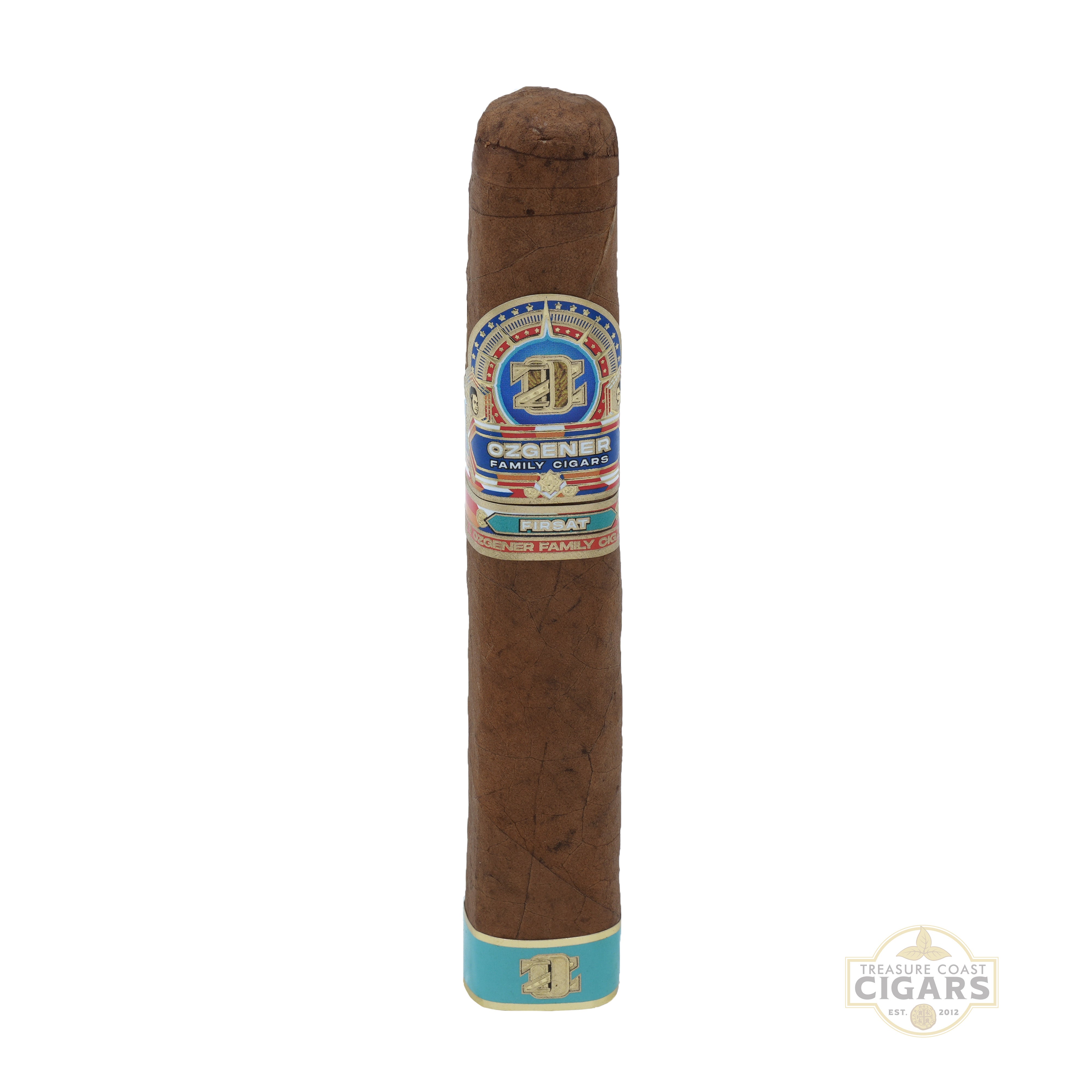 Cigar with a visible label on a white background