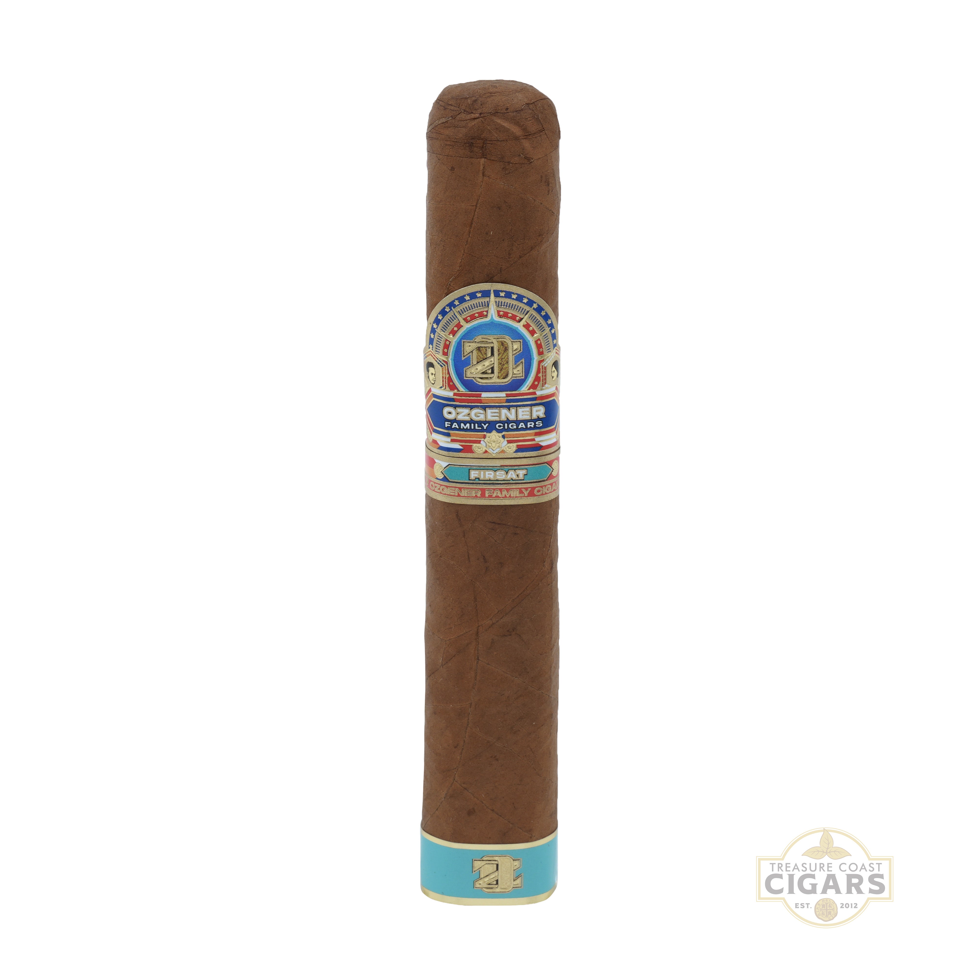 Cigar with a visible label on a white background