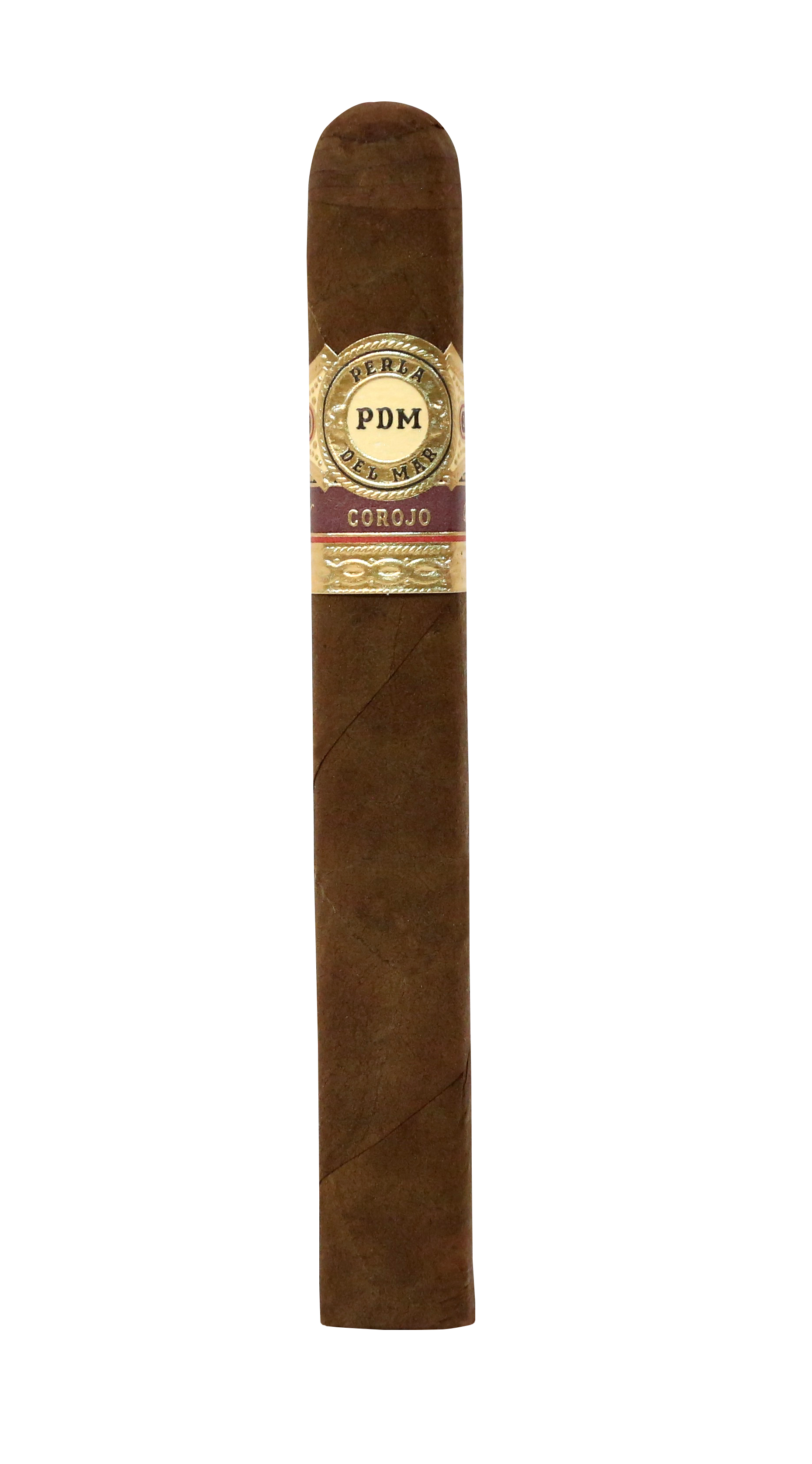 Cigar with a gold label on a white background
