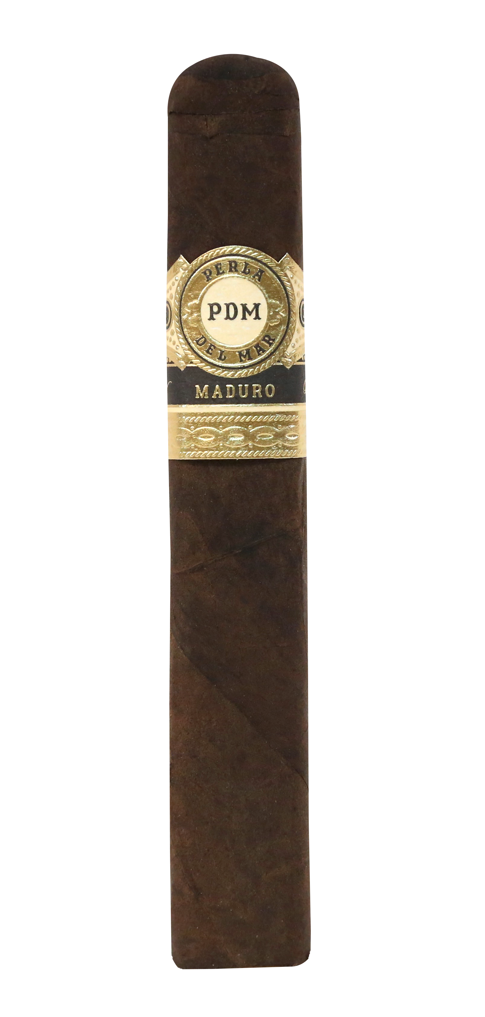 Cigar with a gold label on a white background