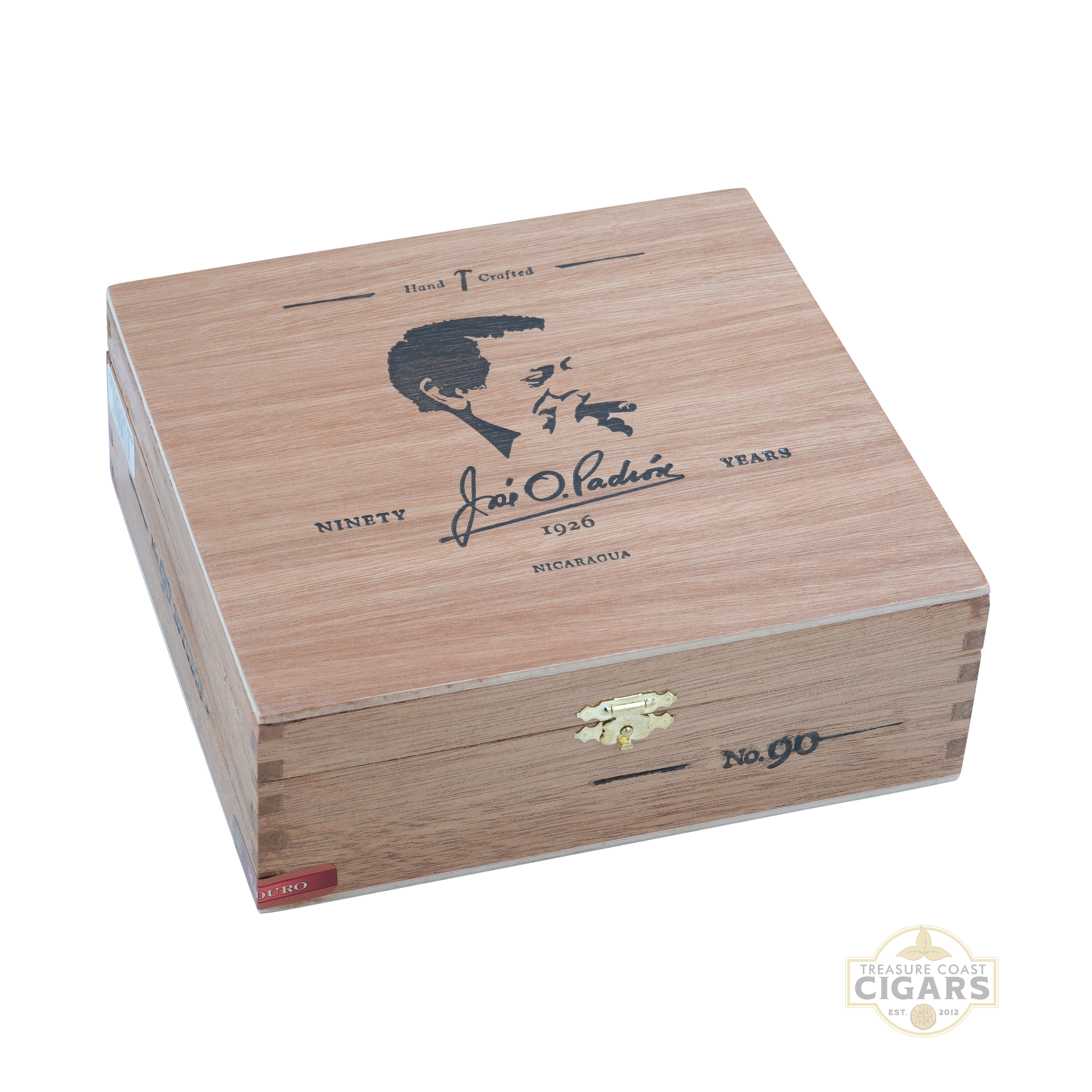 Padron 1926 No. 90 maduro wooden cigar box with branding on a white background