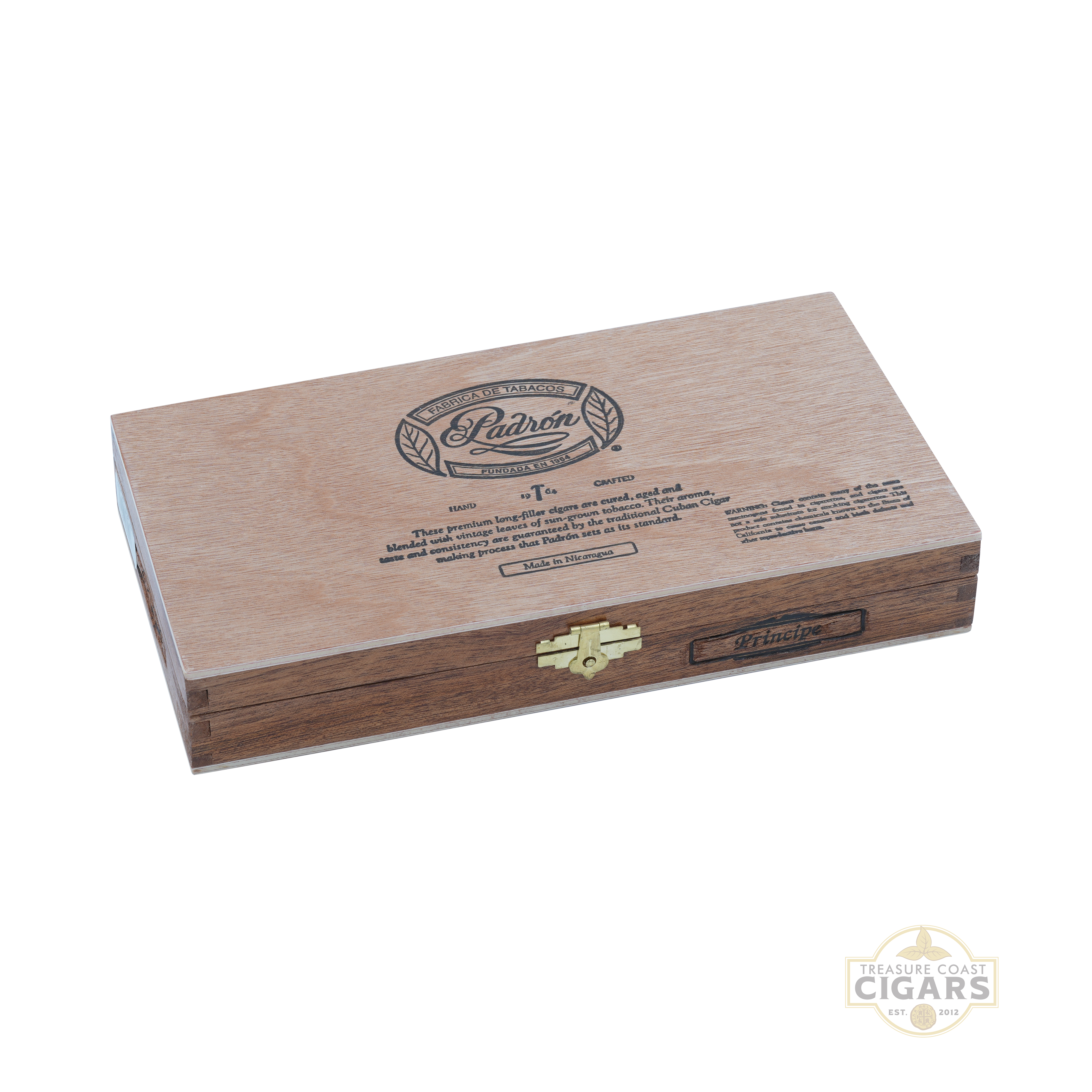 1964 Natural Principe wooden Padron cigar box on a white background