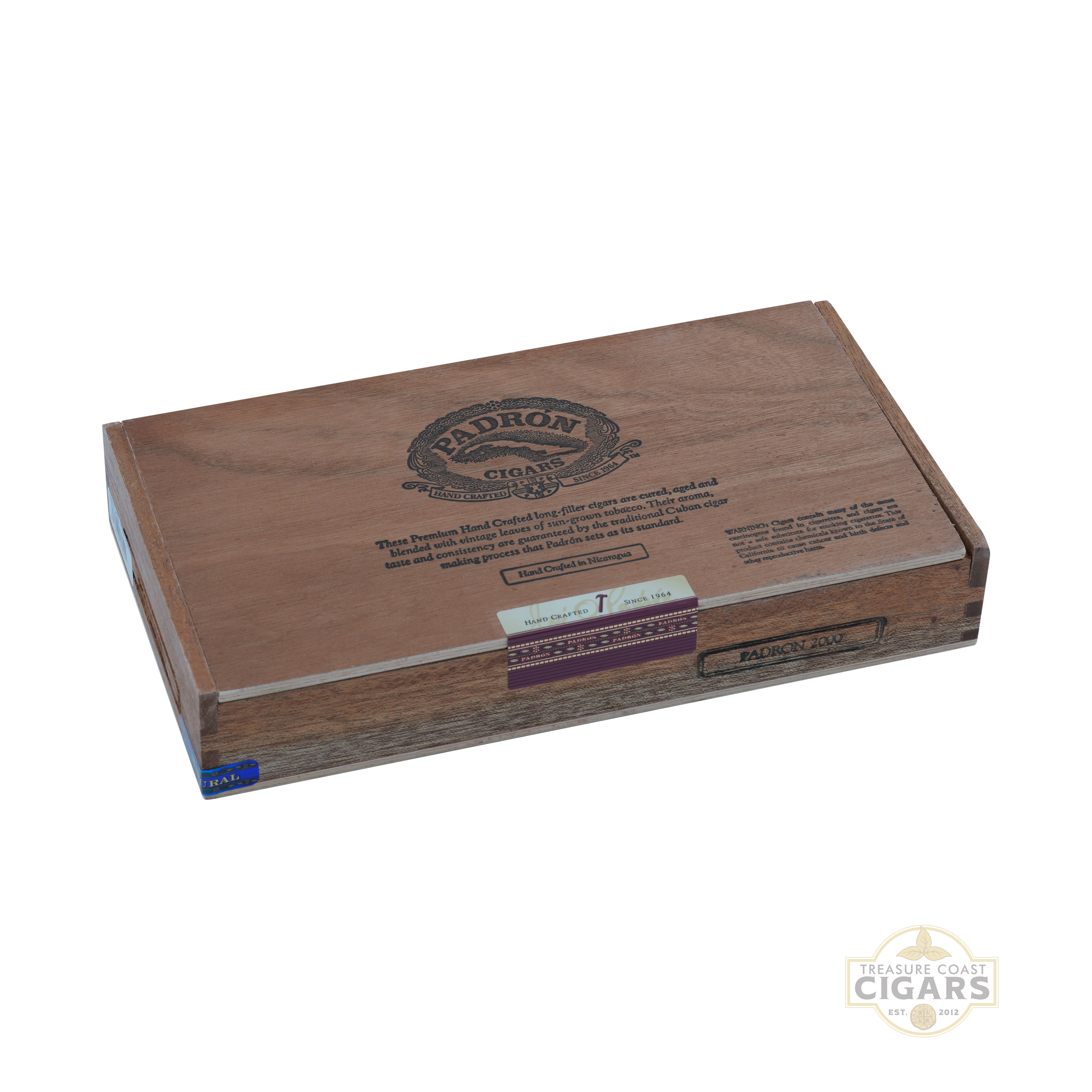 Padron 2000 natural wooden box of Padrón cigars on a white background