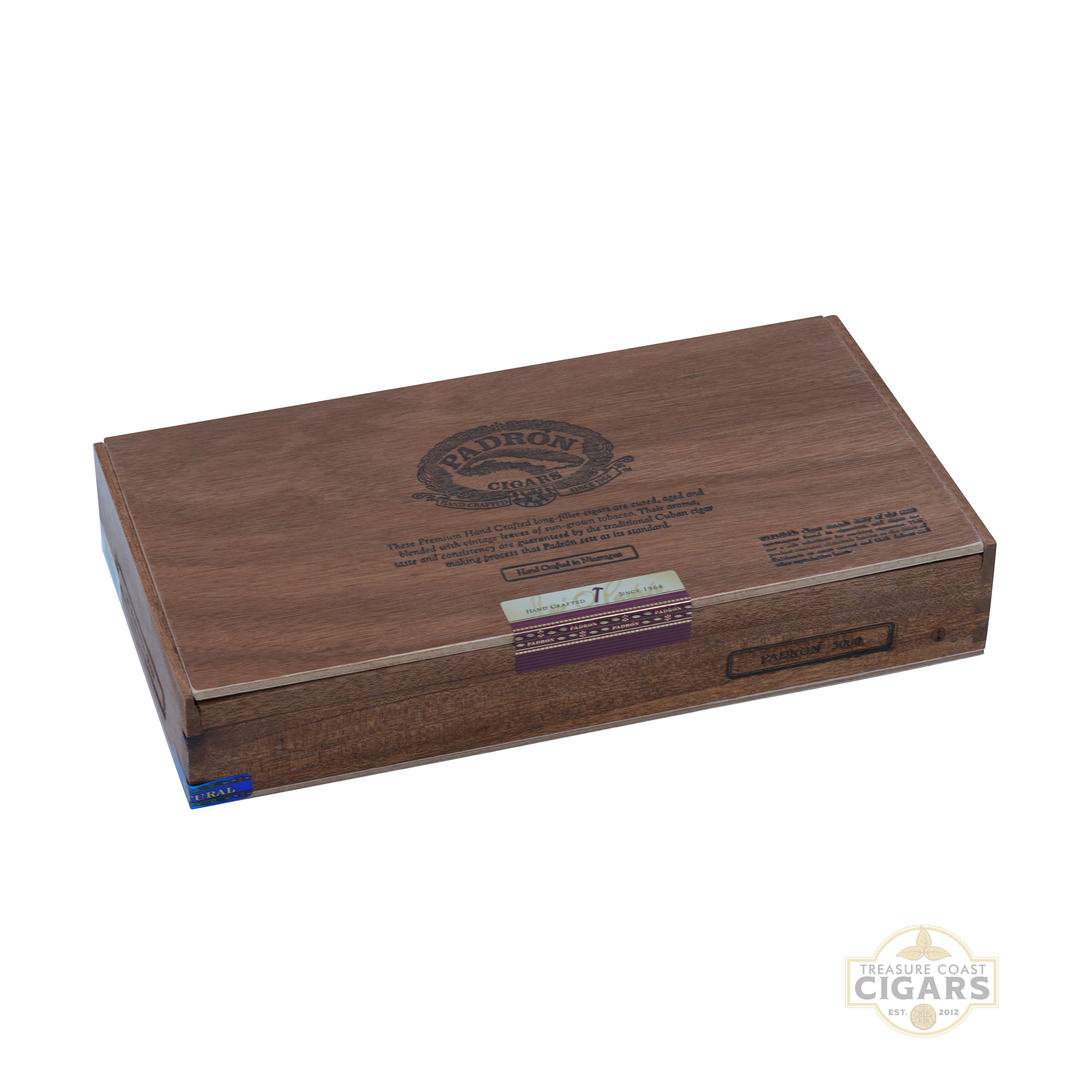 Padron 5000 Natural wooden cigar box with brand logo on a white background