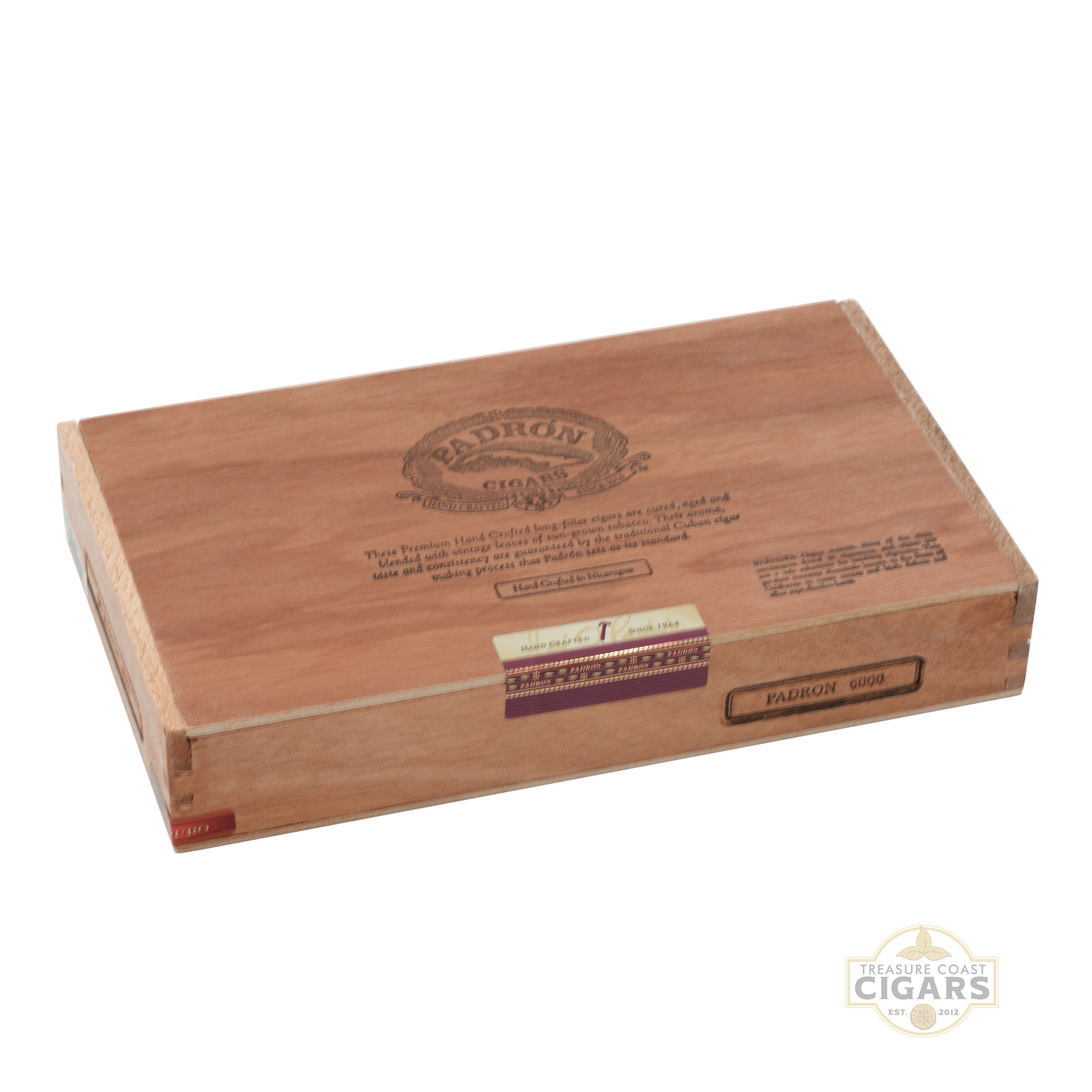 Wooden cigar box with Padron logo on a white background
