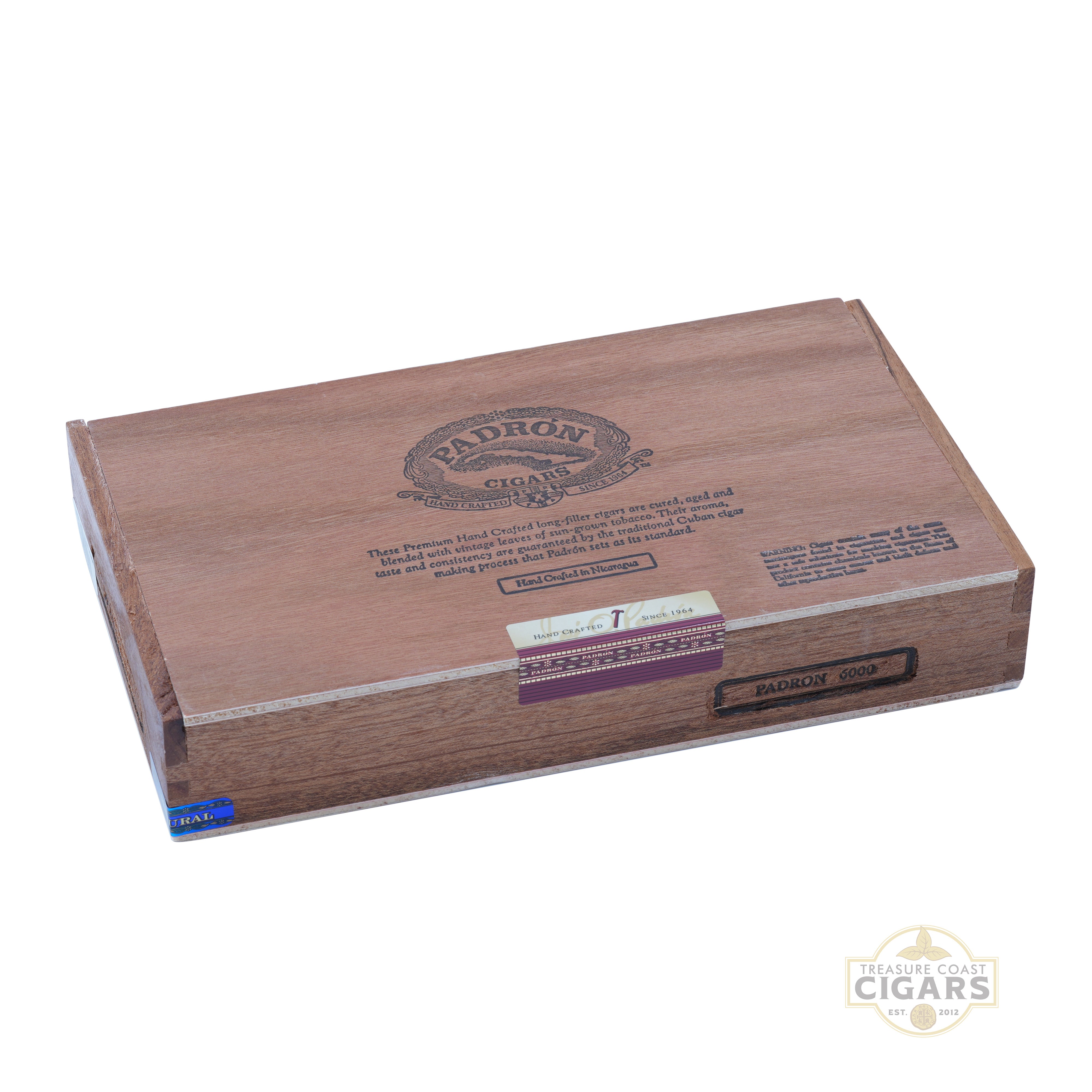 Cigar box with Padrón logo on a white background