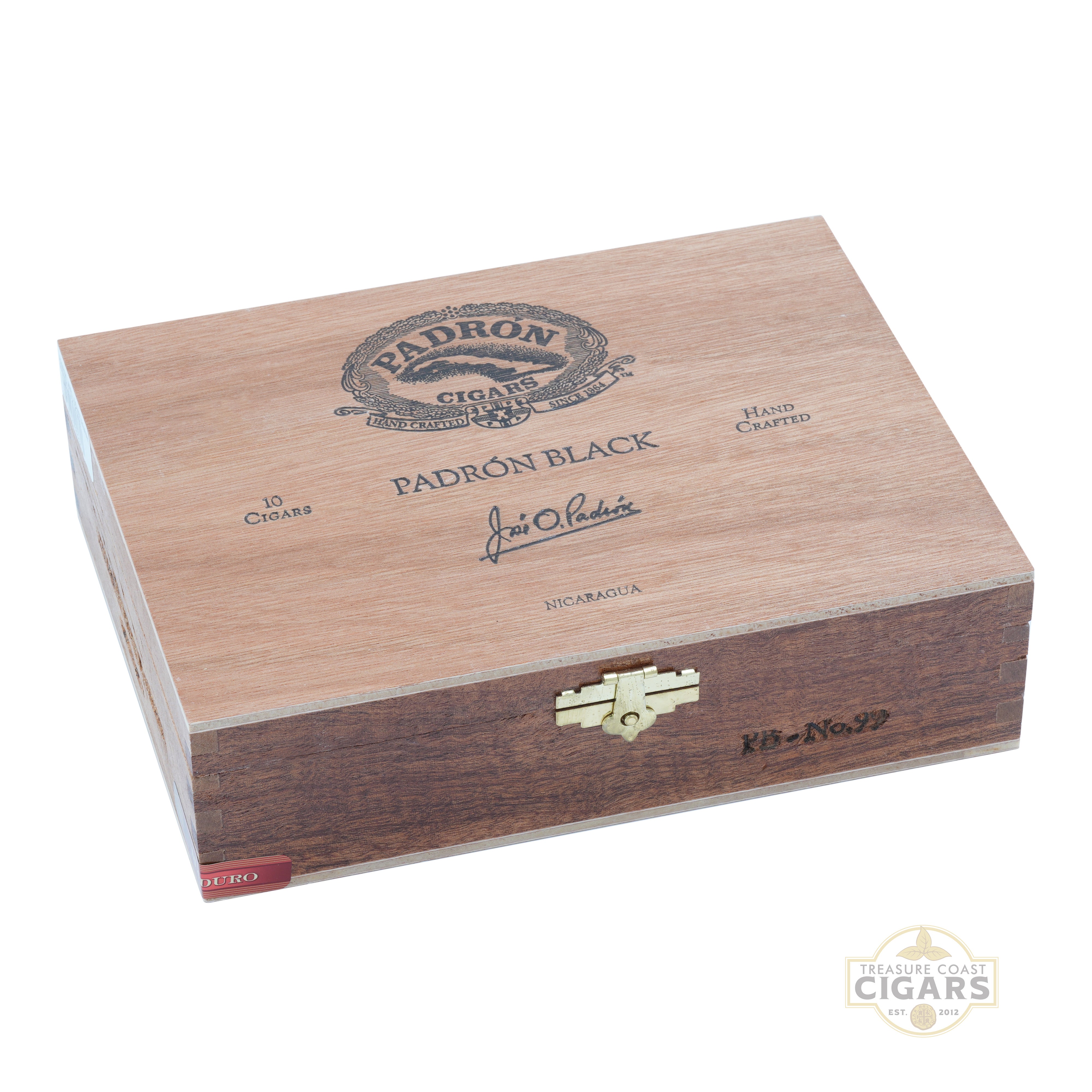 Cigar box with Padrón branding on a white background
