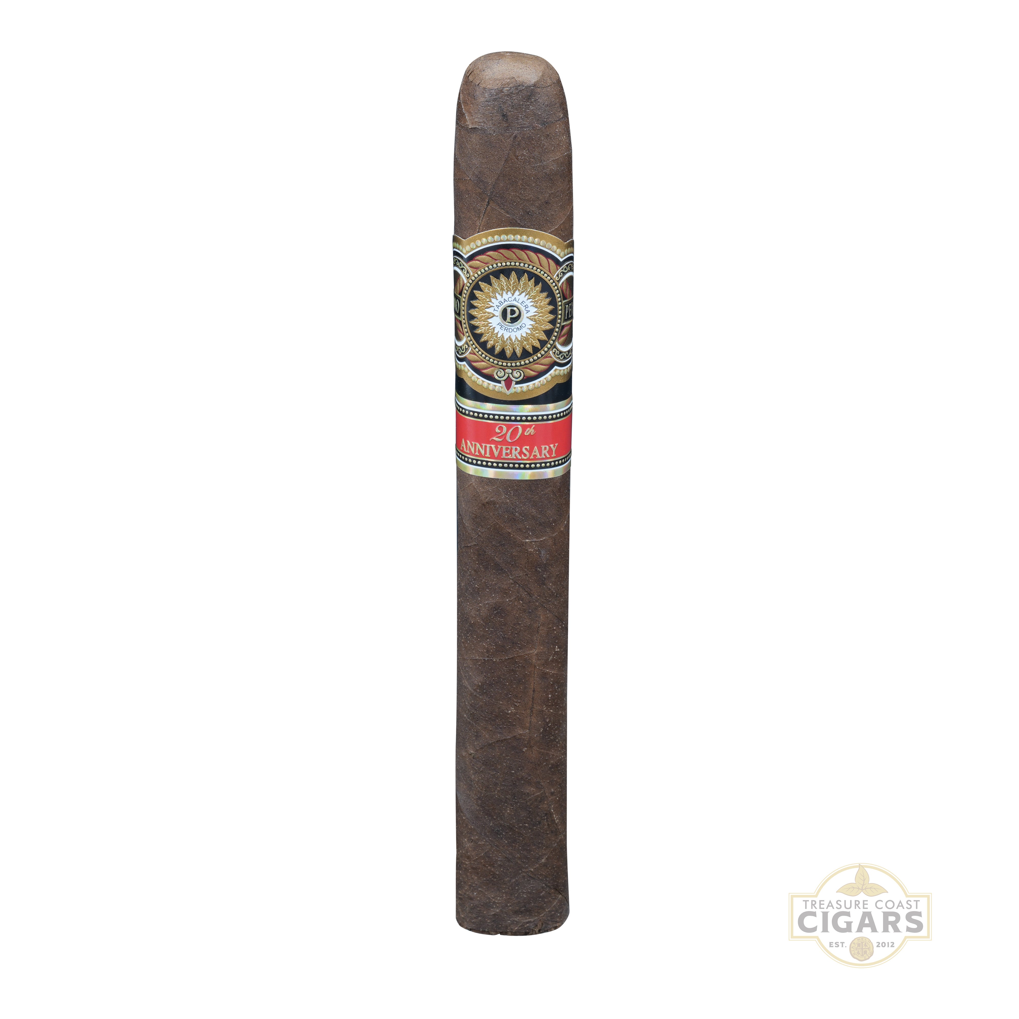 Perdomo 20th Anniversary Maduro Cigar with a brand label on a white background