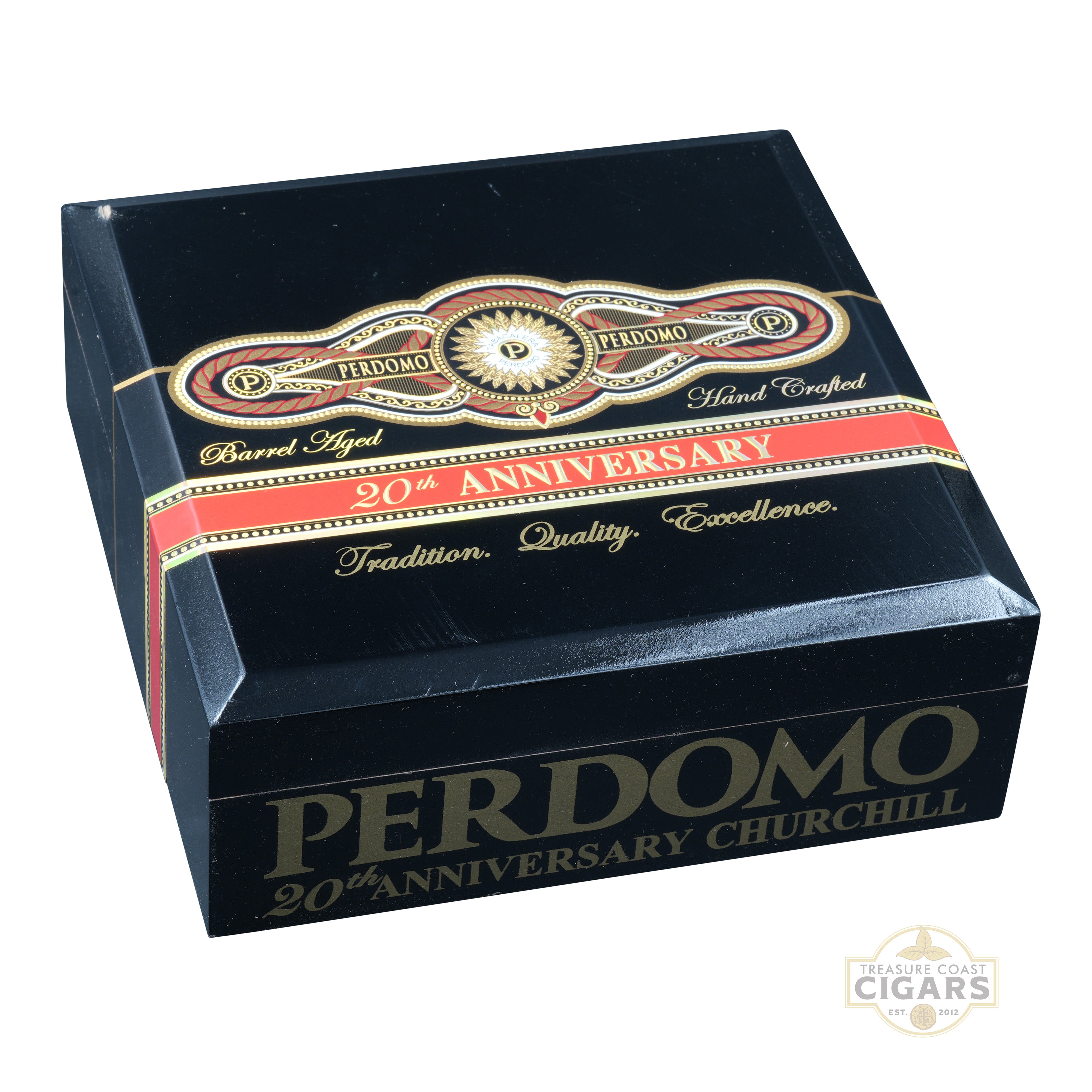 Perdomo 20th Anniversary Churchill cigar box on a white background