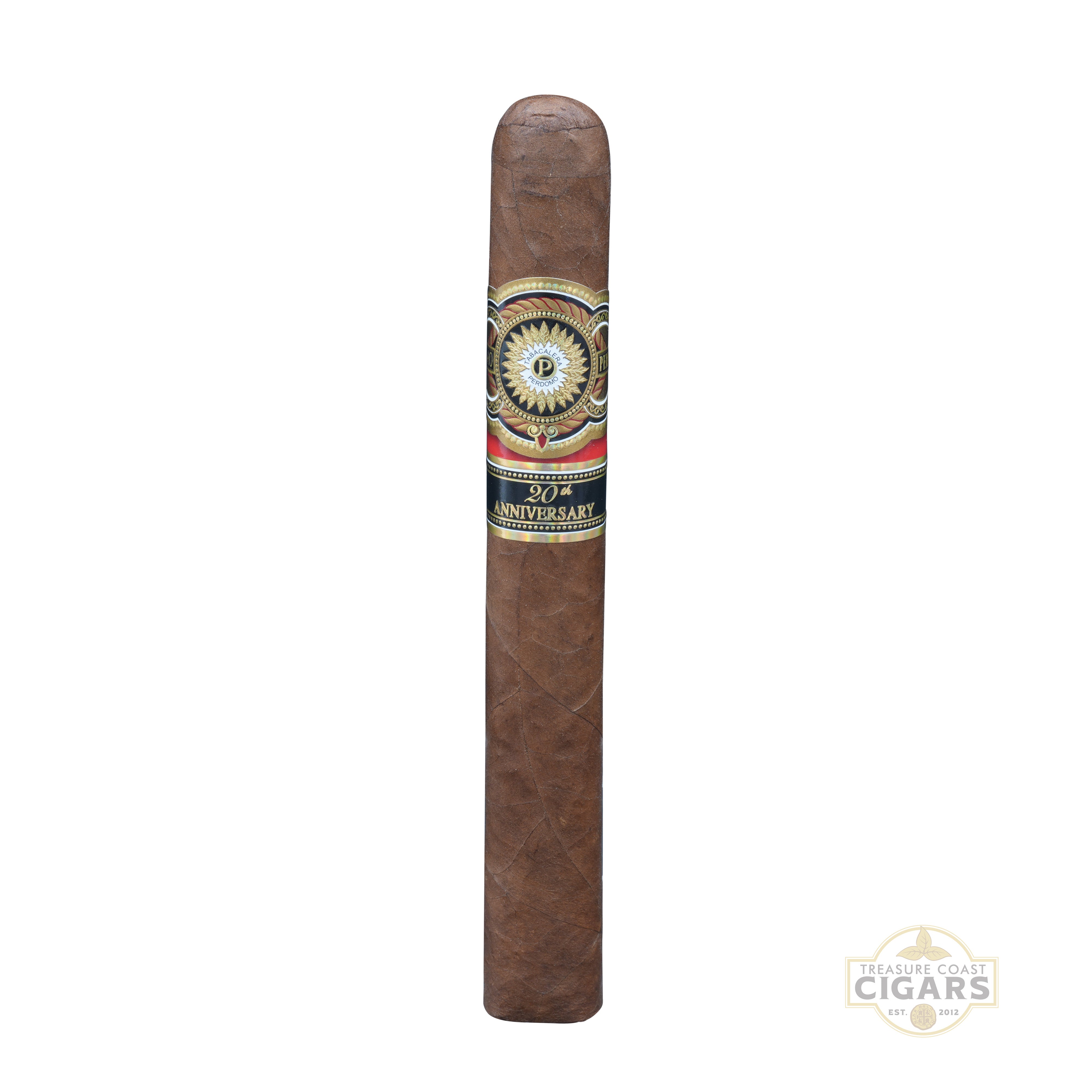 Perdomo 20th Anniversary Sun Grown Churchill Cigar with a label on a white background