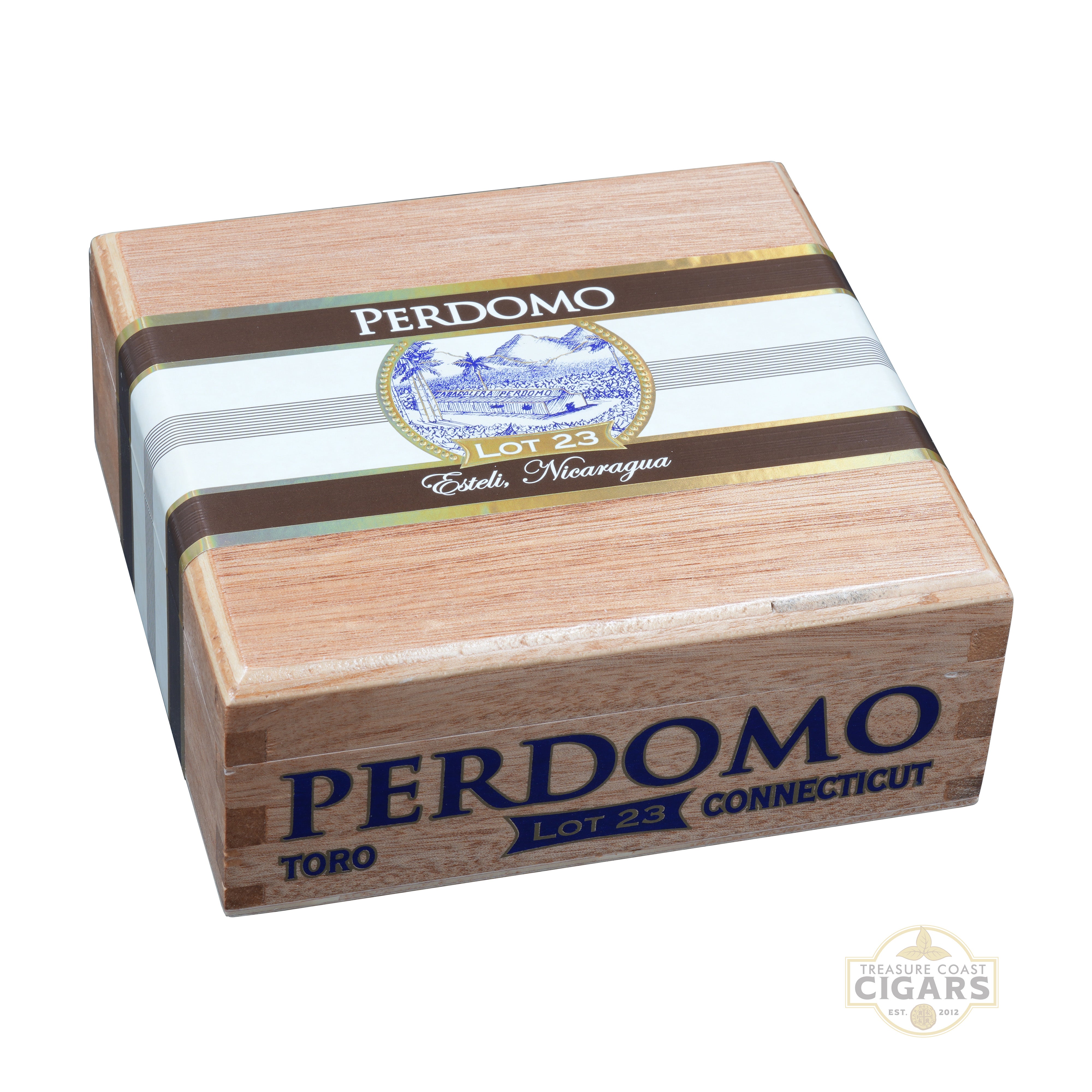 Perdomo Lot 23 Connecticut toro cigar box with branding on a white background